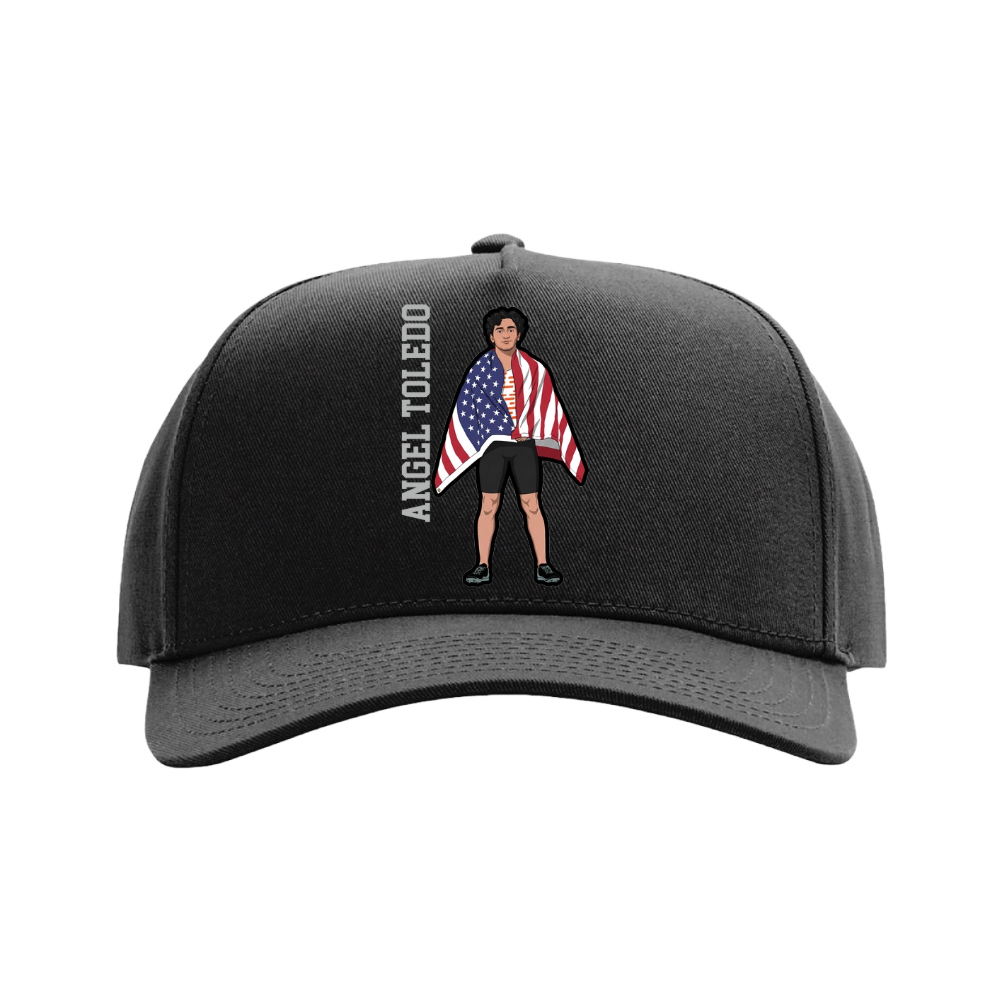 Full Fabric Five-Panel Champ Cap — Name Vertical in Black