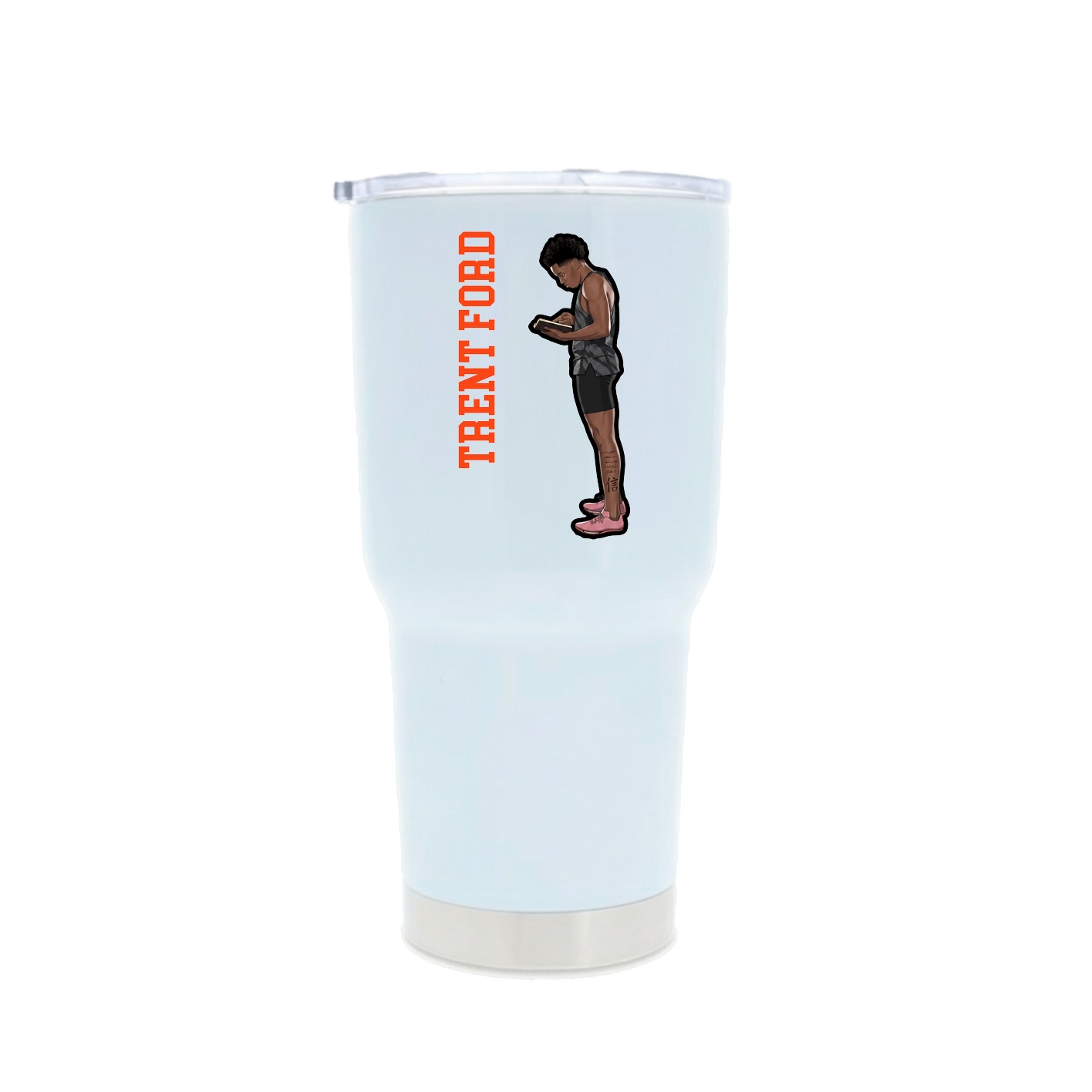 30oz Stainless Steel Tumbler — Name Vertical in White