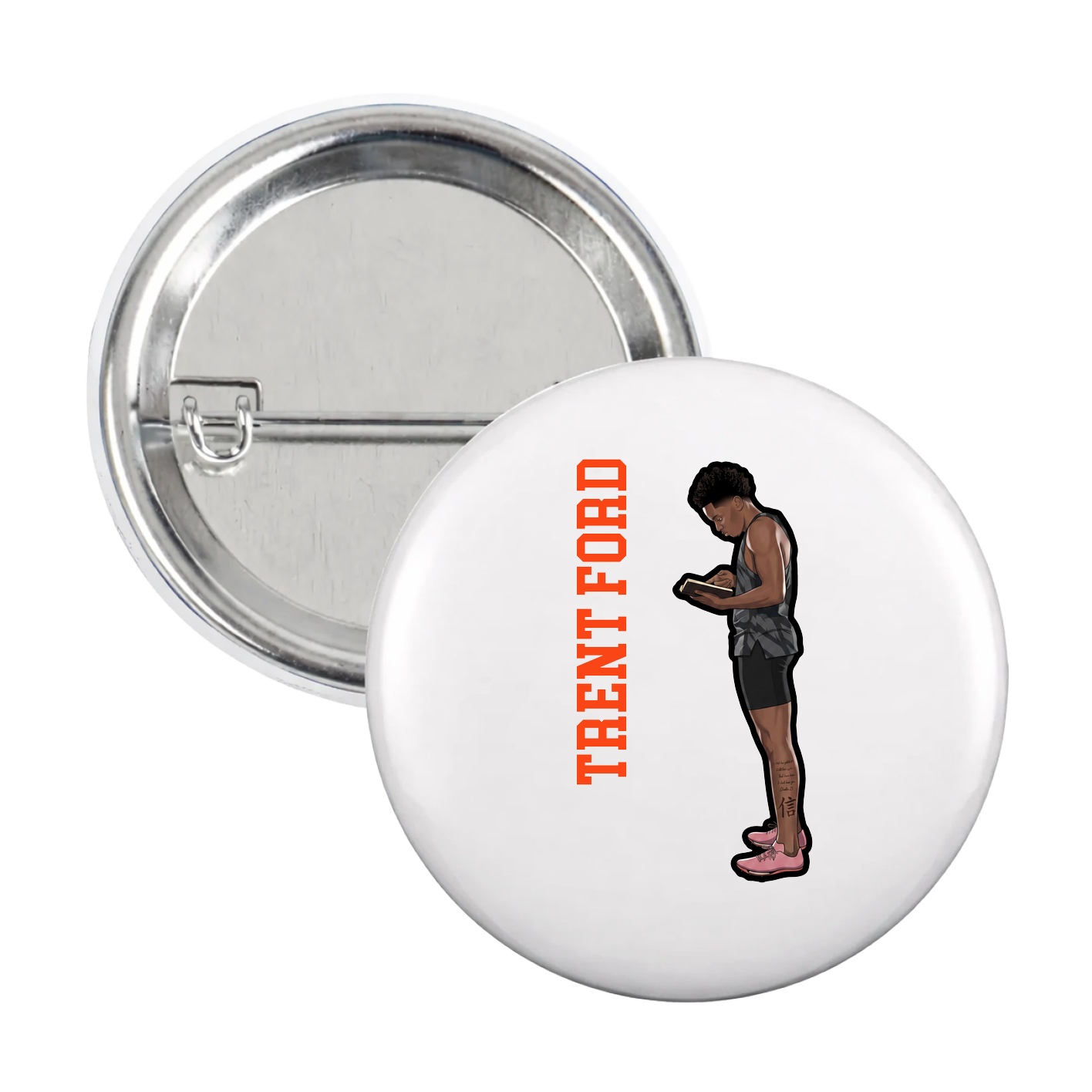 Game Day Button — Name Vertical in White