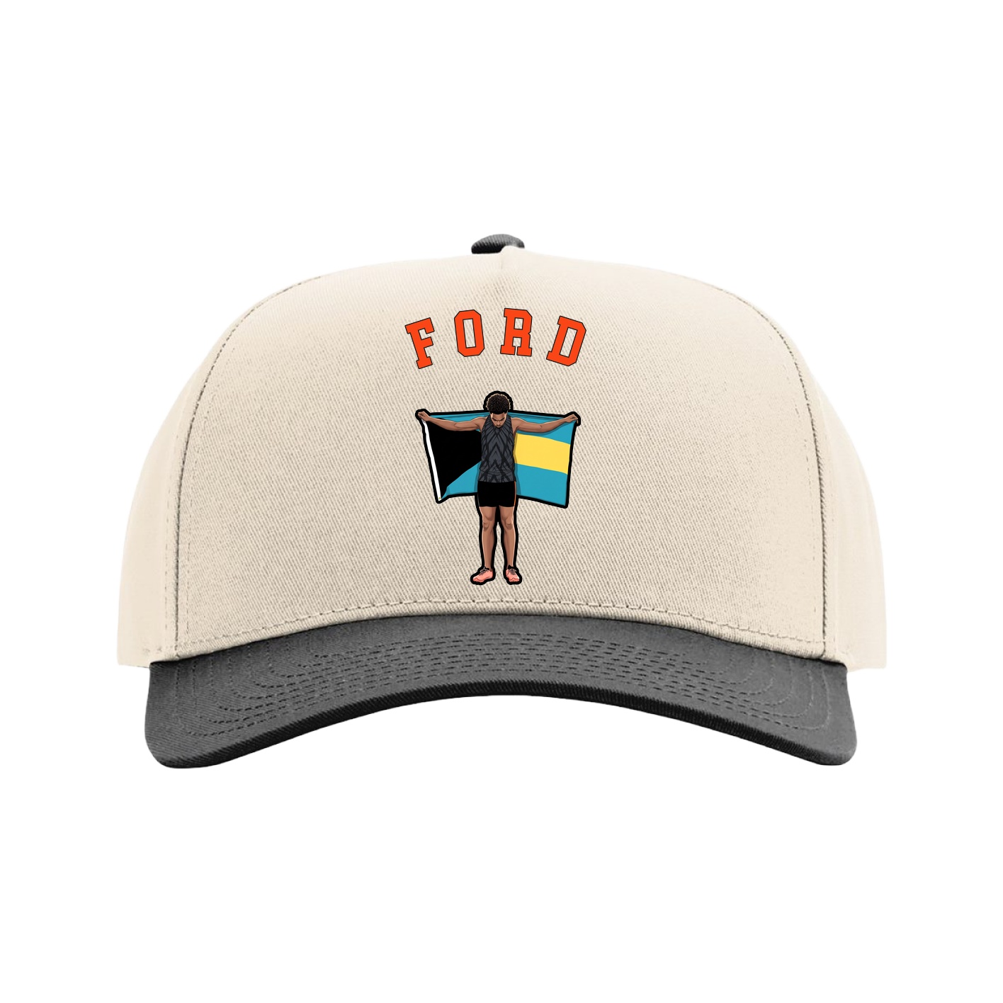 Full Fabric Five-Panel Champ Cap — Shirsey Arch in Cream/Black