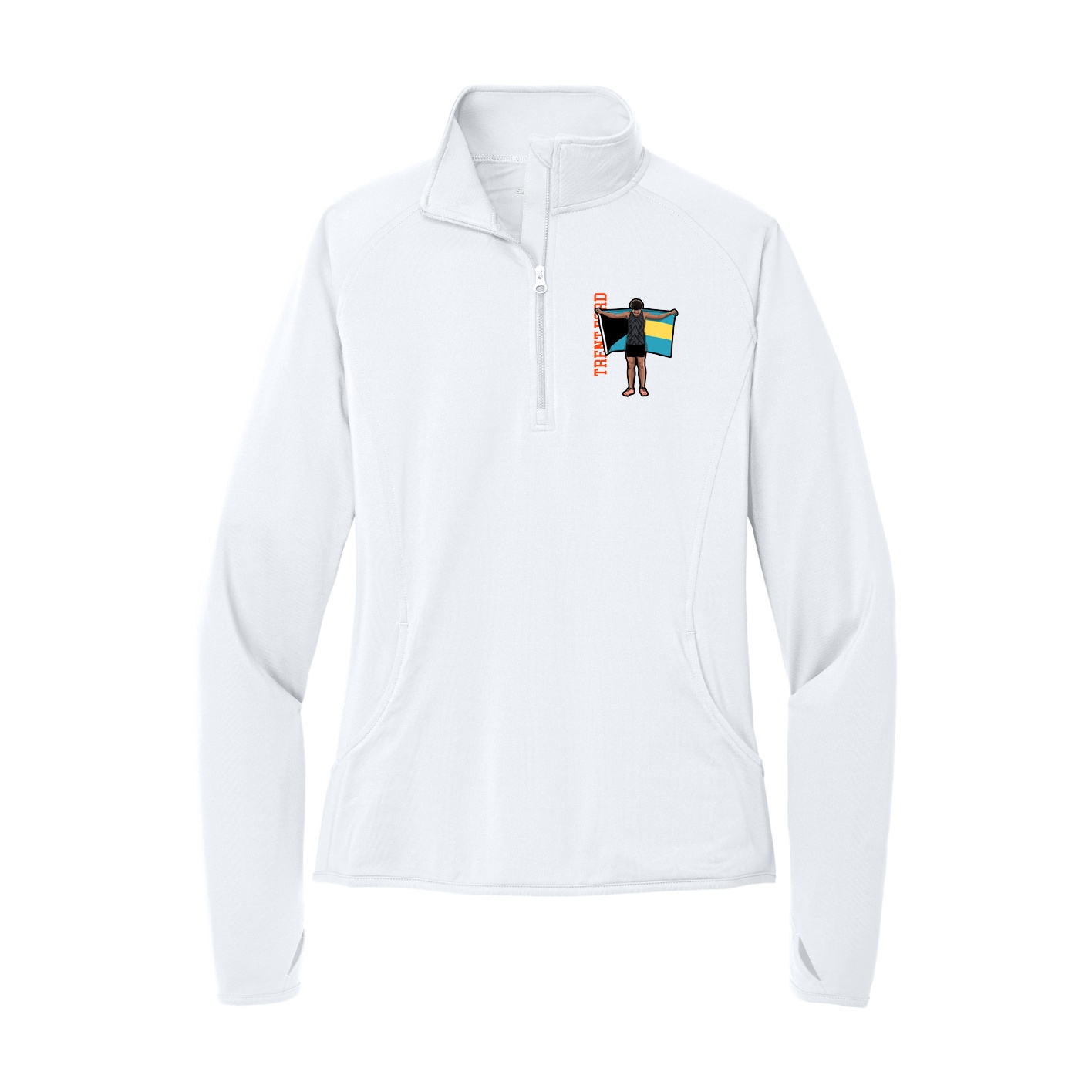 Women's Q-Zip Pullover — Name Vertical in White