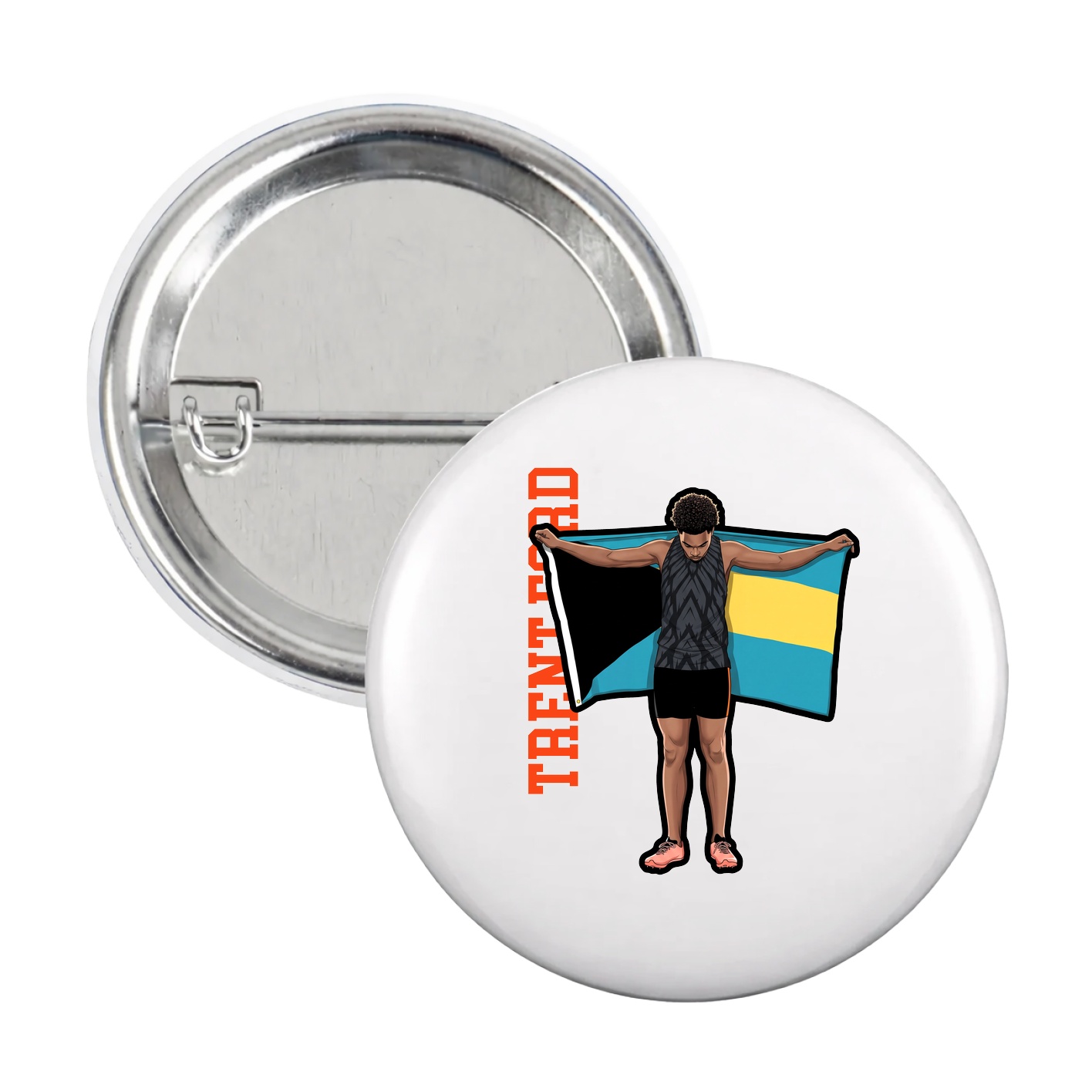 Game Day Button — Name Vertical in White