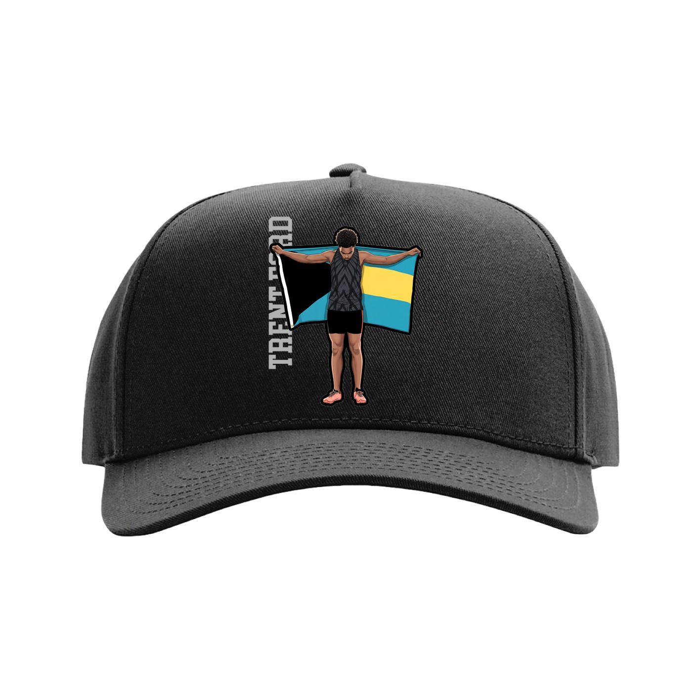 Full Fabric Five-Panel Champ Cap — Name Vertical in Black