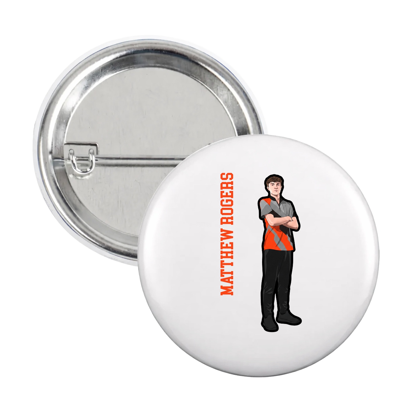 Game Day Button — Name Vertical in White