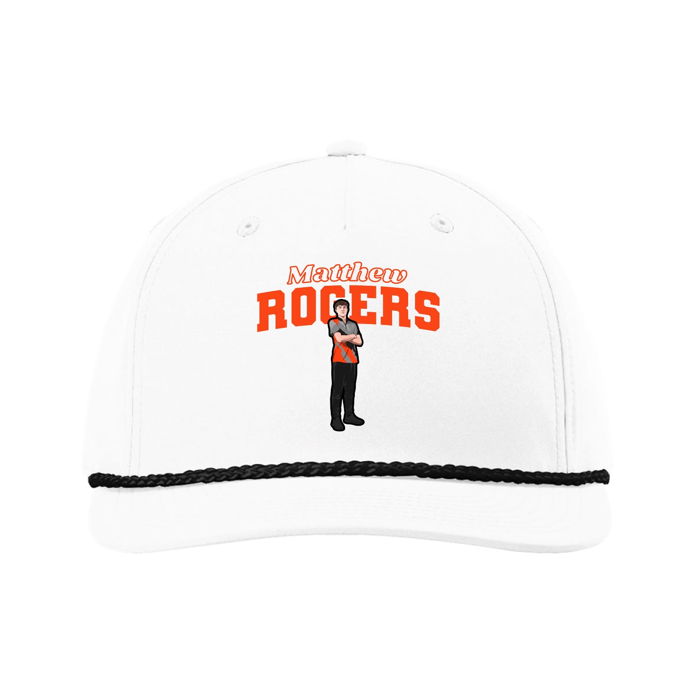 Five-Panel Classic Rope Cap — Name Arch in White