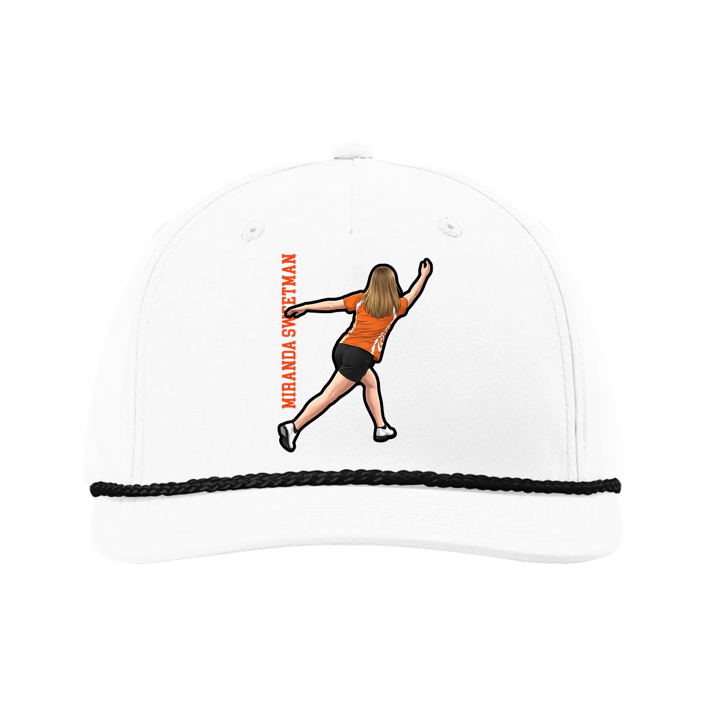 Five-Panel Classic Rope Cap — Name Vertical in White