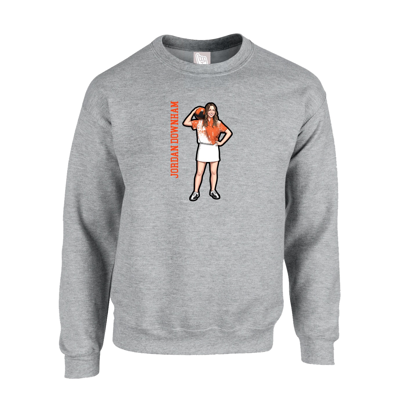 Fleece Crew — Name Vertical in Grey