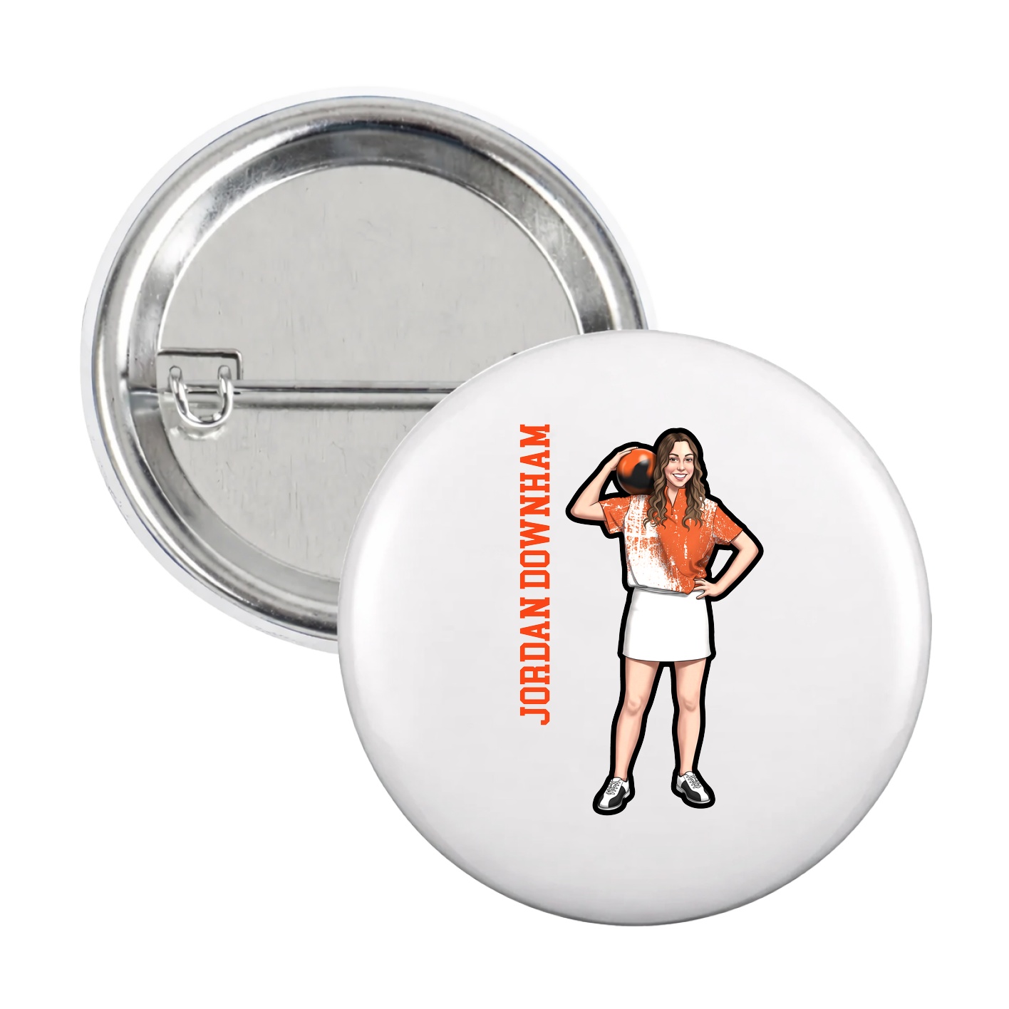 Game Day Button — Name Vertical in White