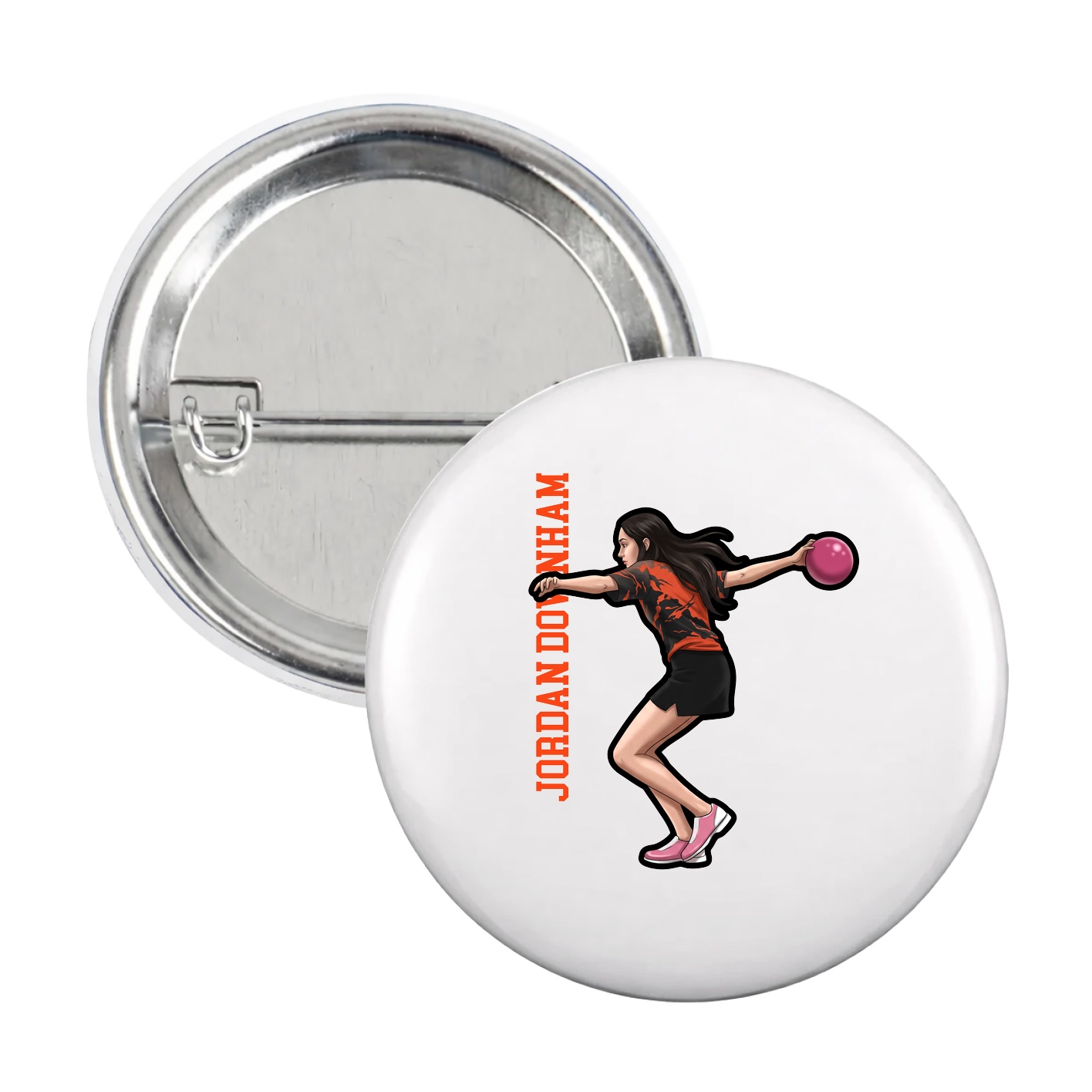 Game Day Button — Name Vertical in White