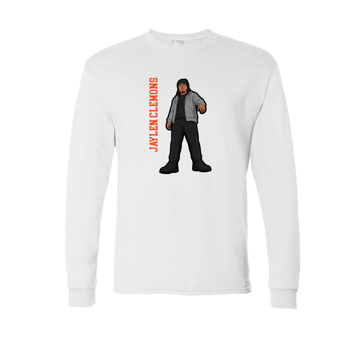Long Sleeve Tee — Name Vertical in White