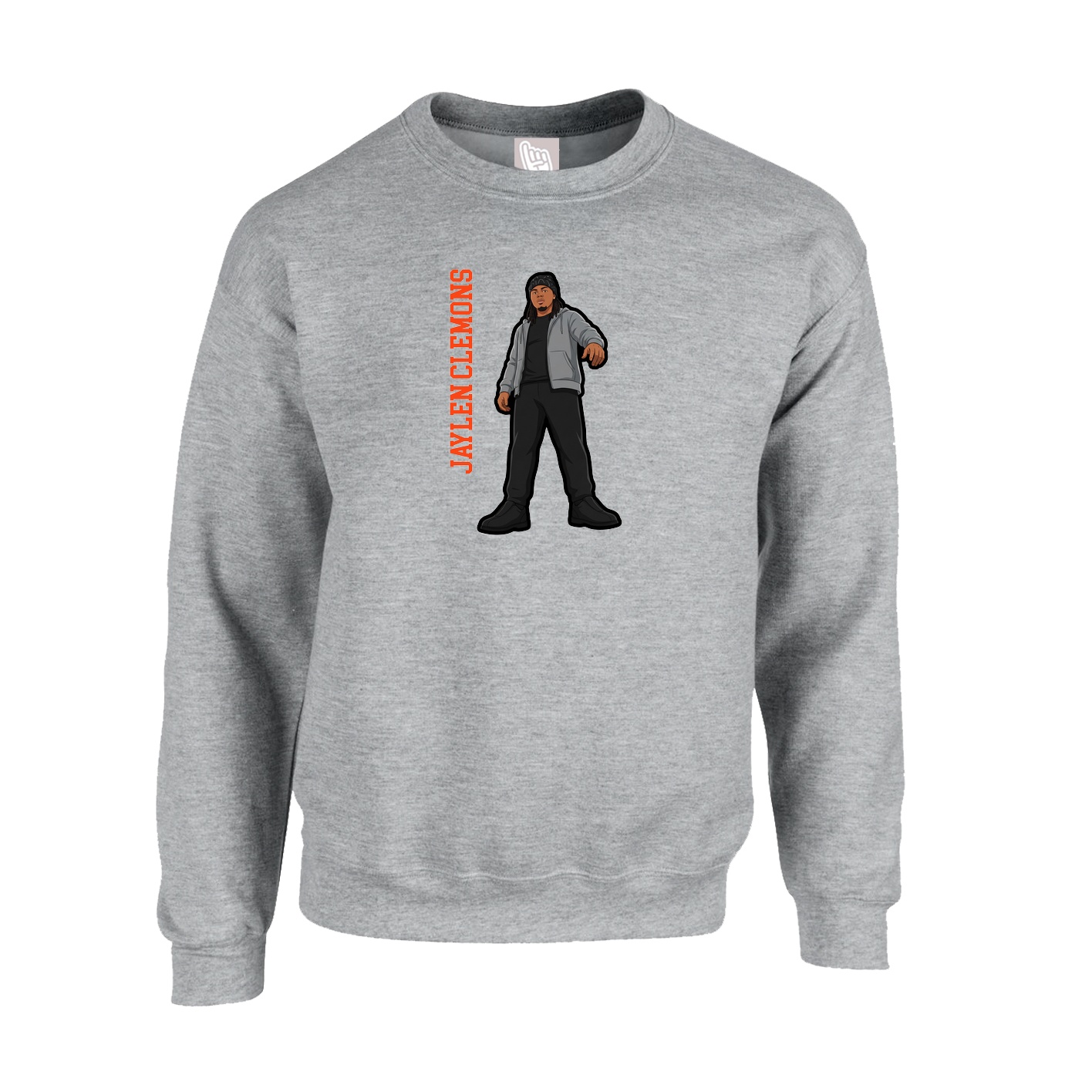 Fleece Crew — Name Vertical in Grey