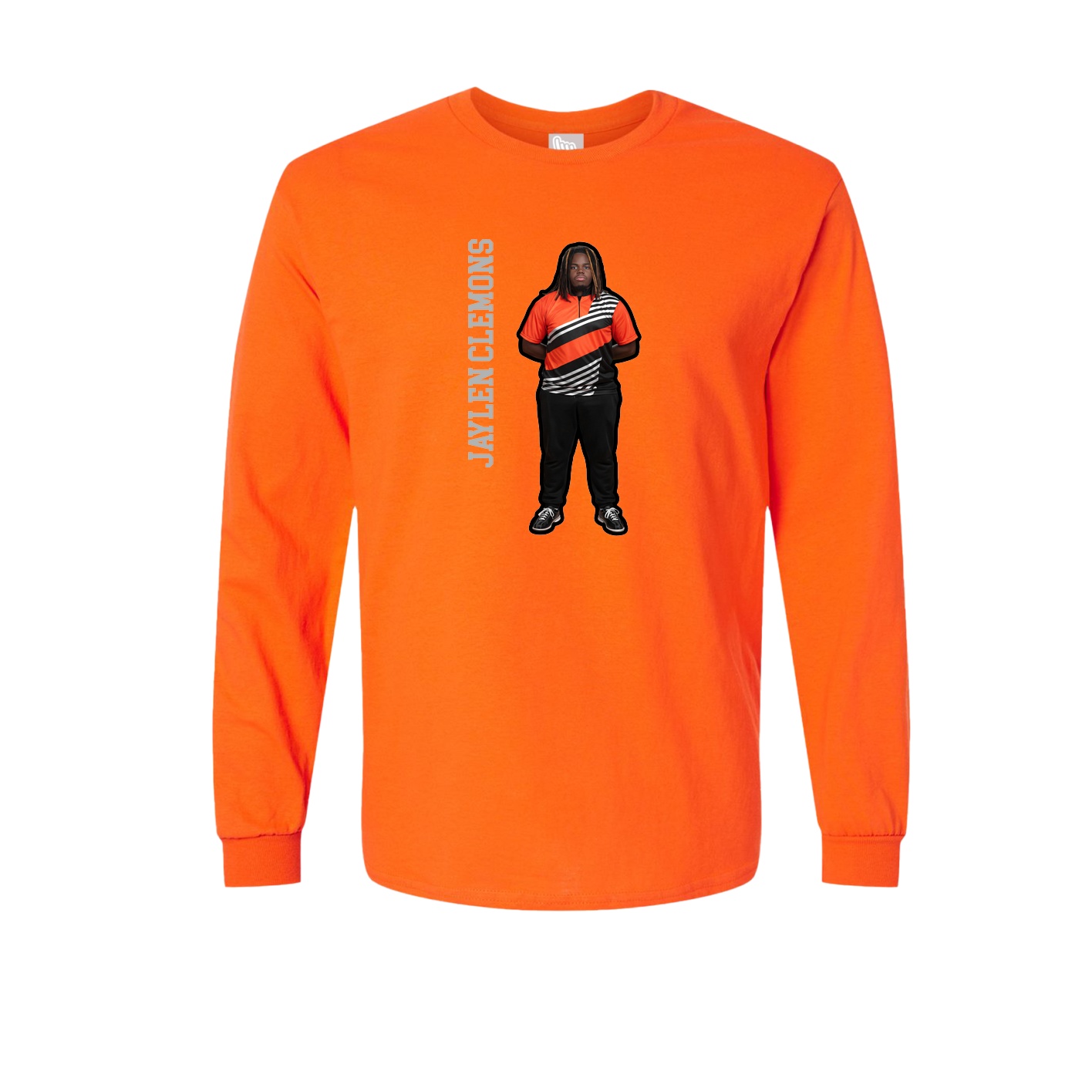Long Sleeve Tee — Name Vertical in Orange