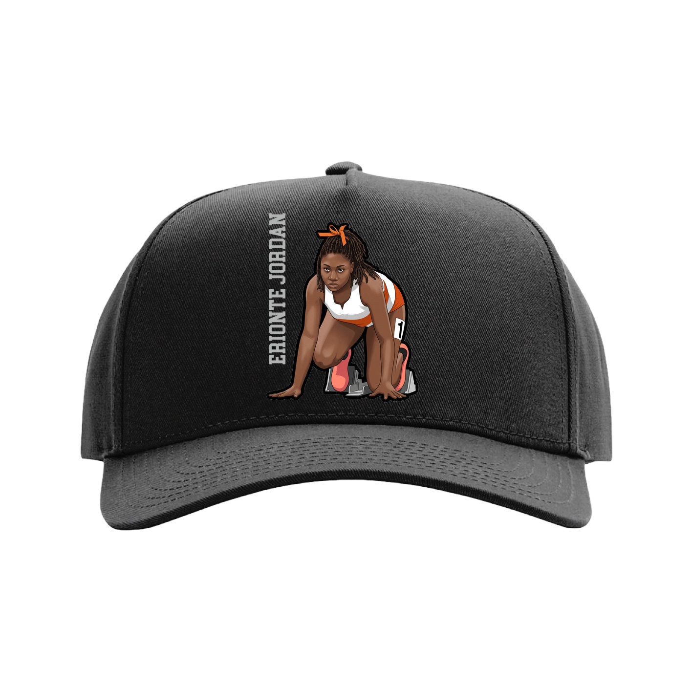 Full Fabric Five-Panel Champ Cap — Name Vertical in Black