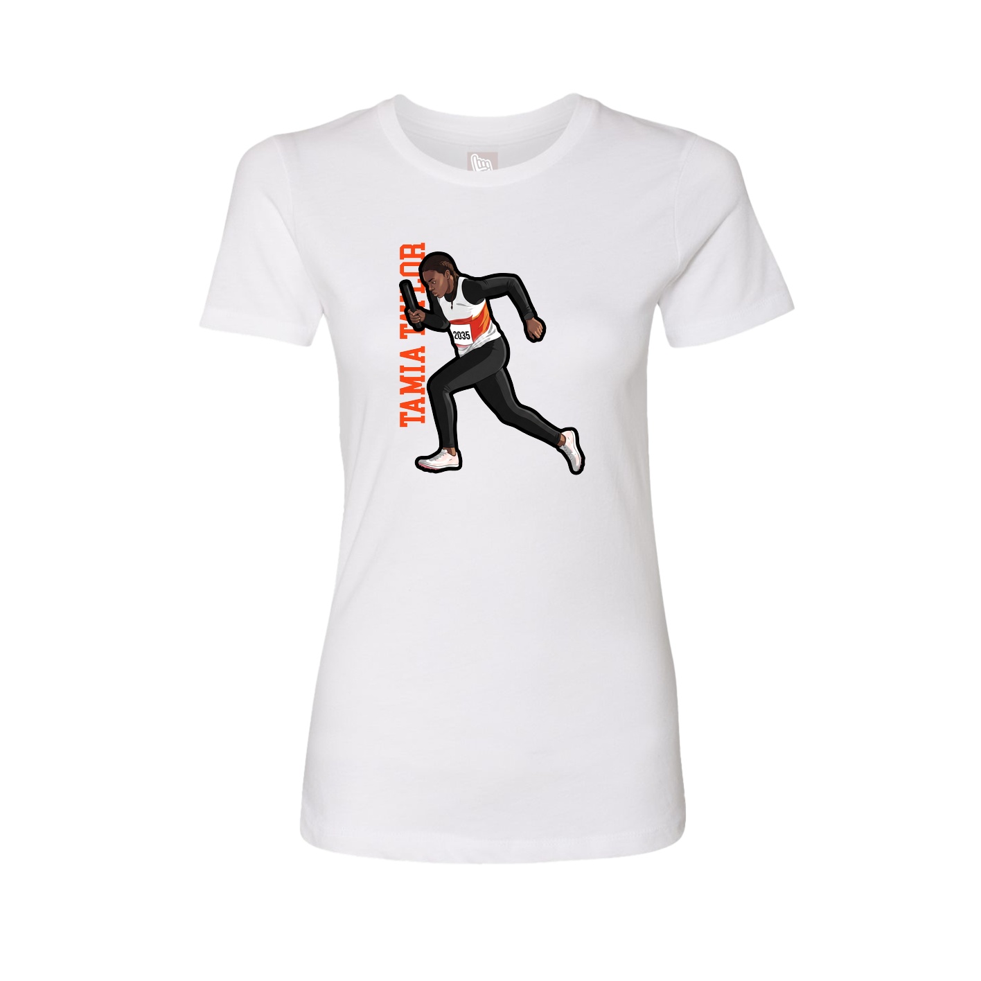 Fitted Women's Tee — Name Vertical in White