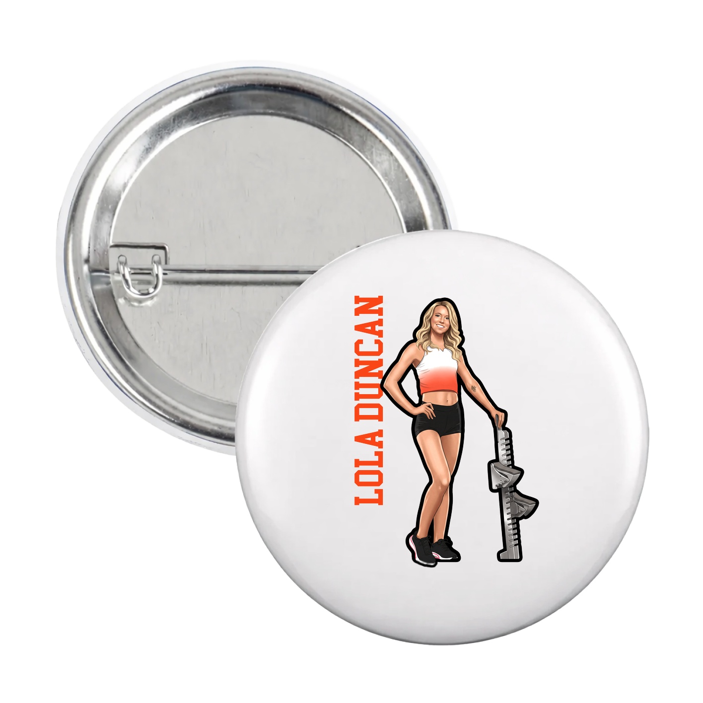 Game Day Button — Name Vertical in White