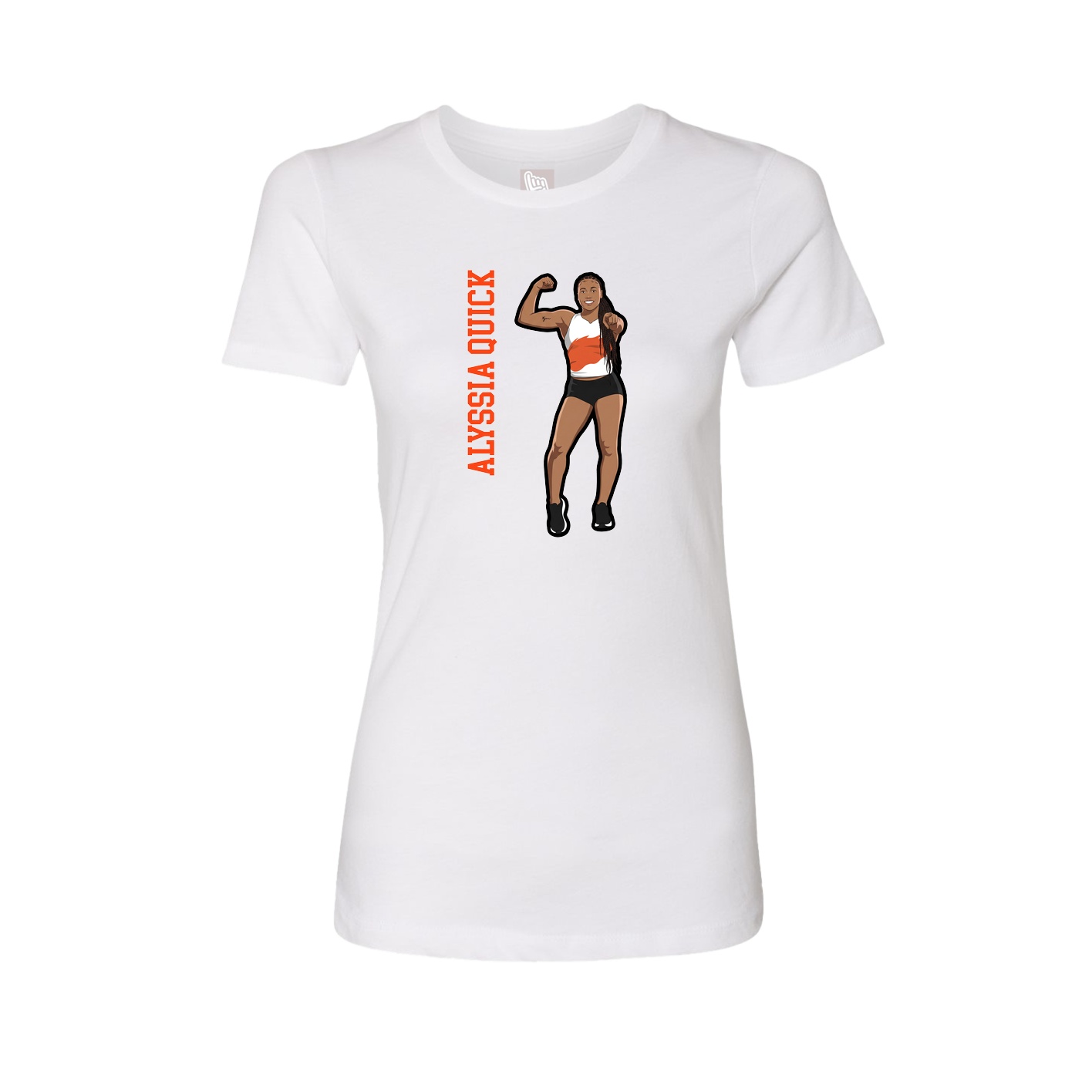Womens Tee — Name Vertical in White