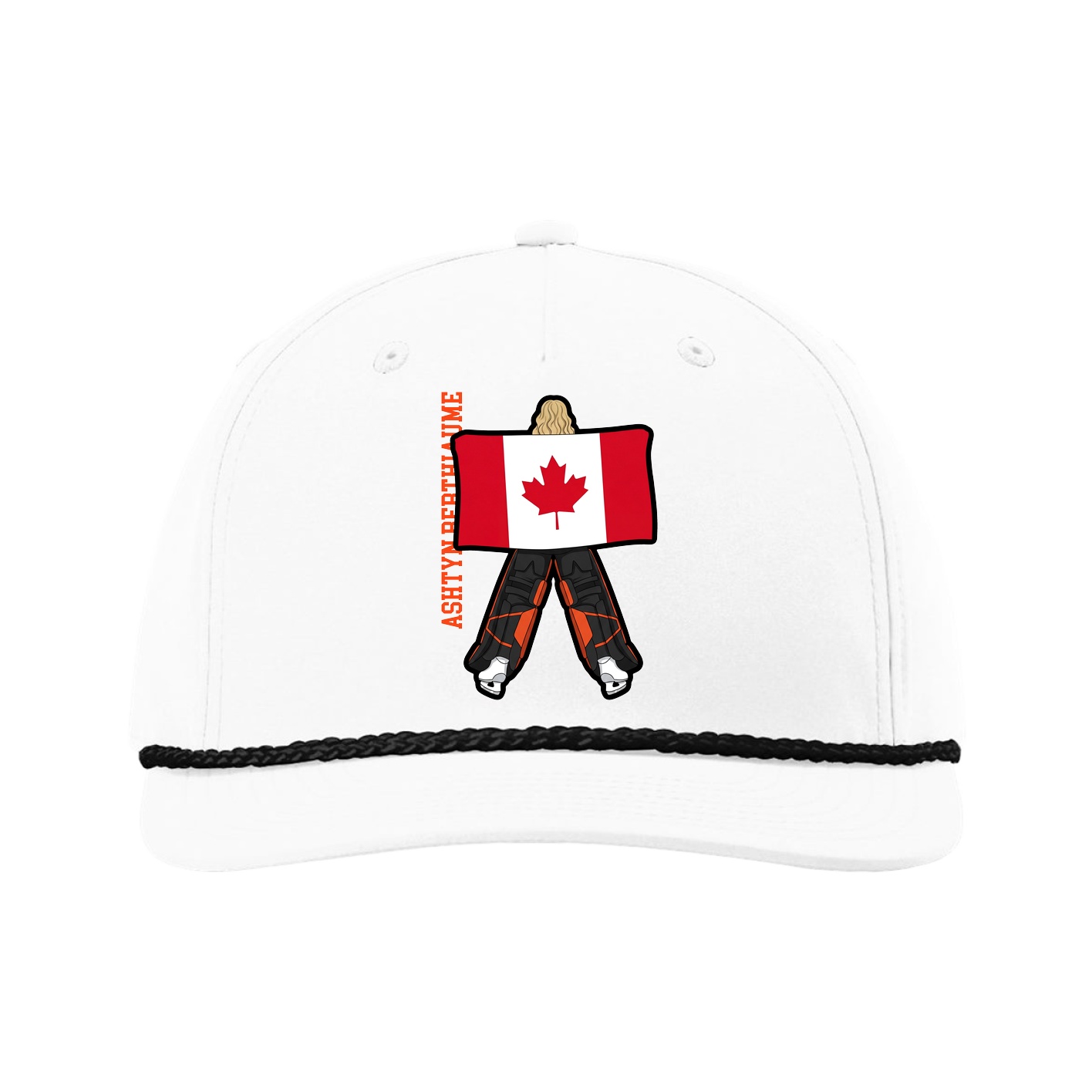 Five-Panel Classic Rope Cap — Name Vertical in White