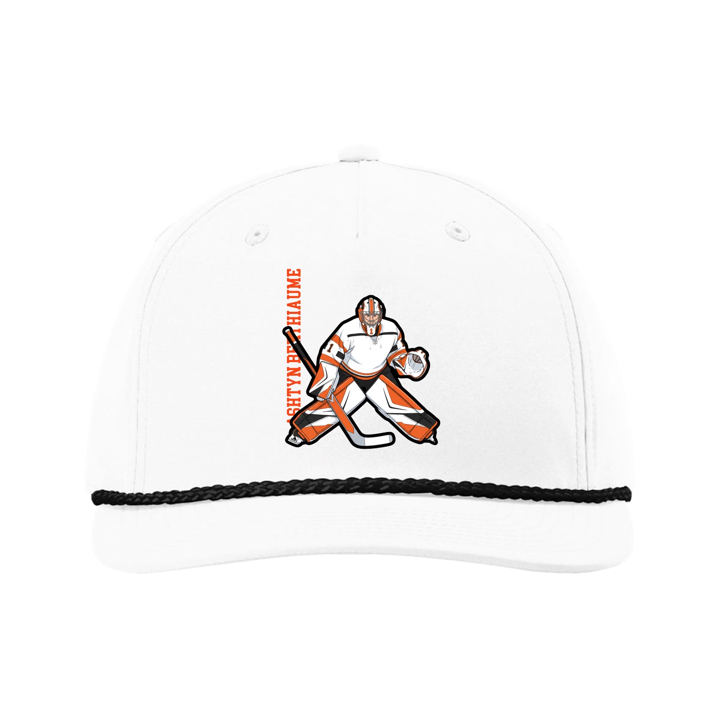 Five-Panel Classic Rope Cap — Name Vertical in White