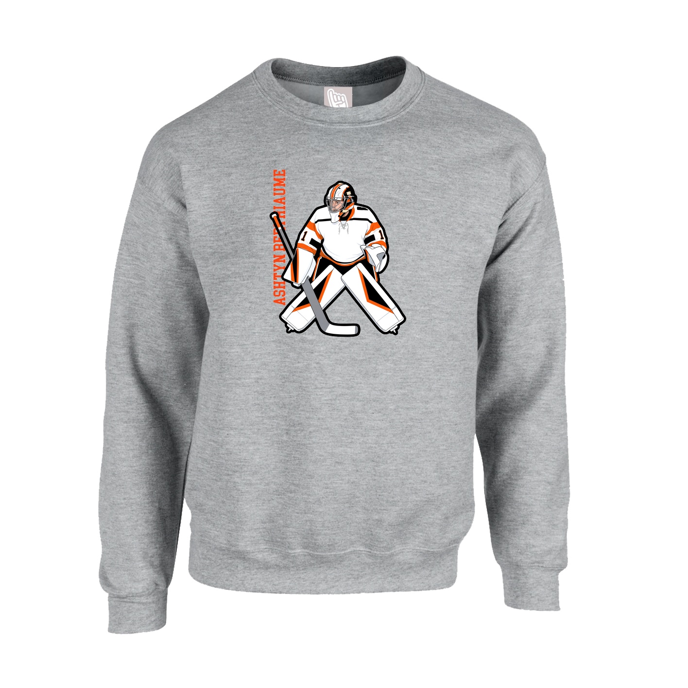 Fleece Crew — Name Vertical in Grey