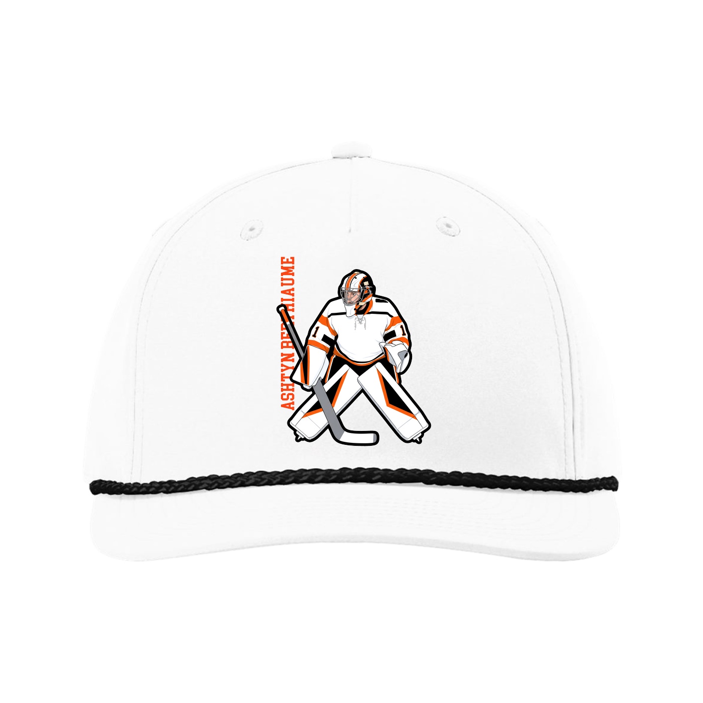 Five-Panel Classic Rope Cap — Name Vertical in White