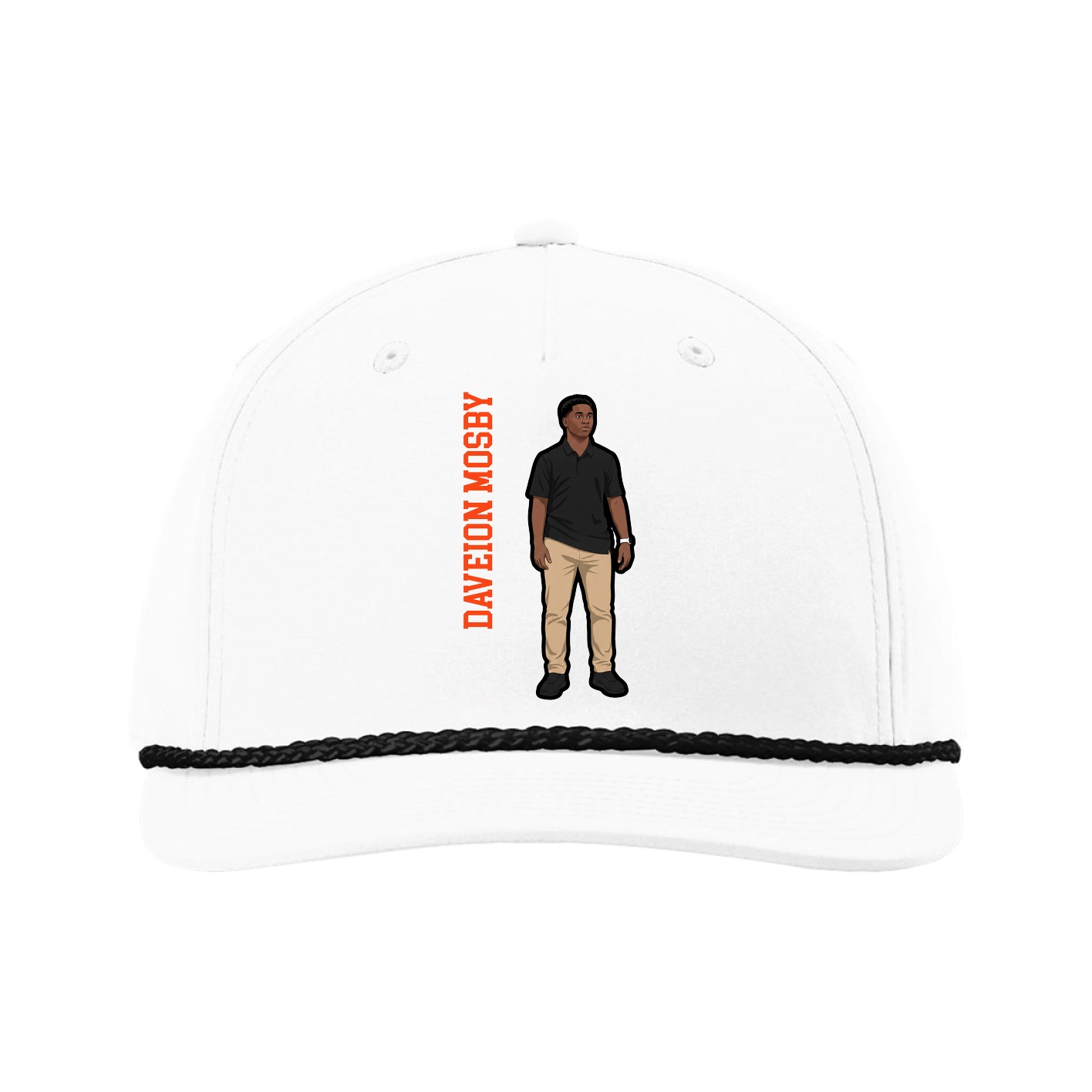 Five-Panel Classic Rope Cap — Name Vertical in White