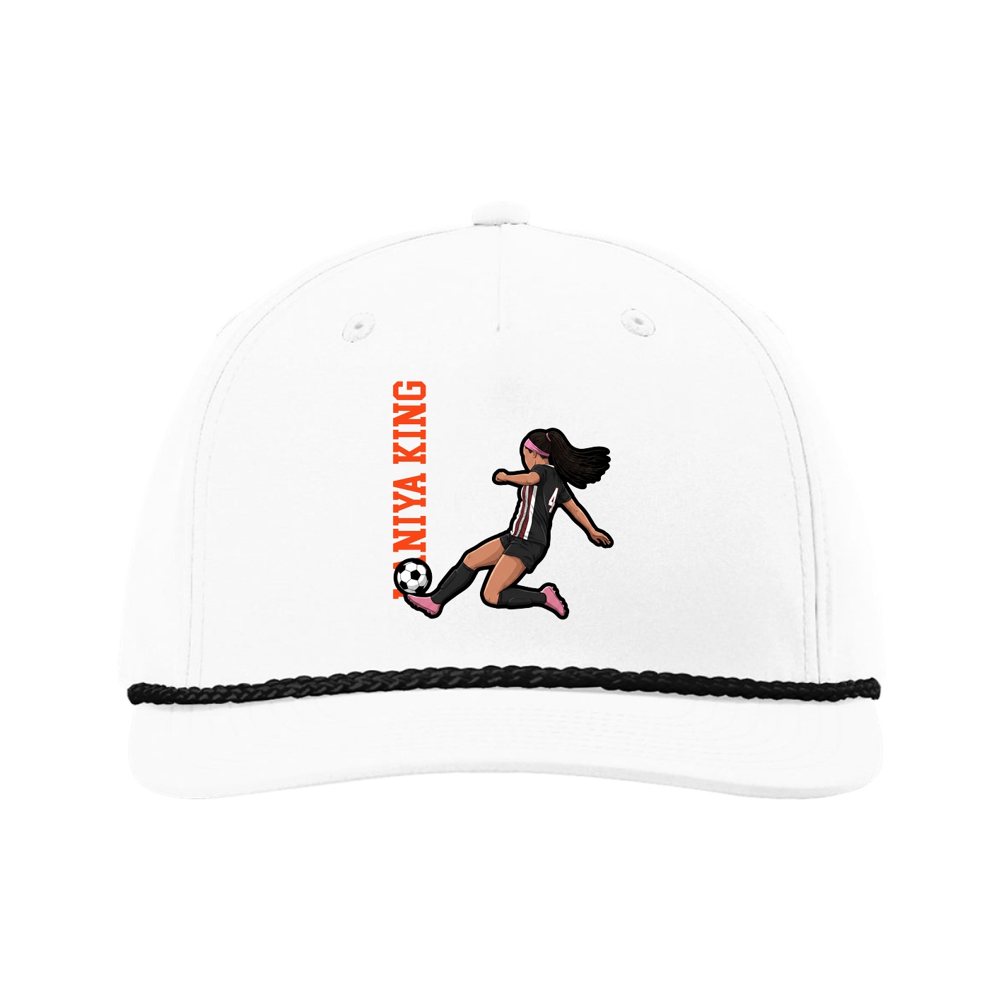 Five-Panel Classic Rope Cap — Name Vertical in White