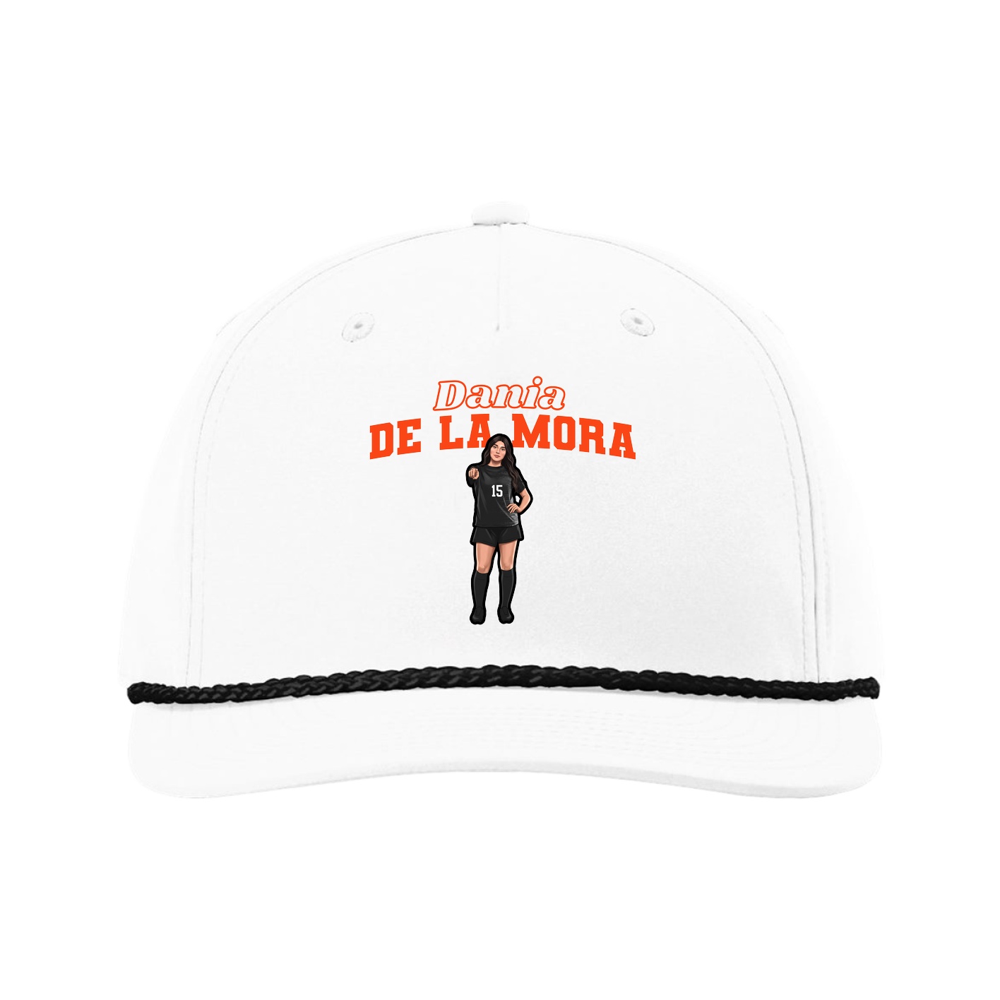 Five-Panel Classic Rope Cap — Name Arch in White