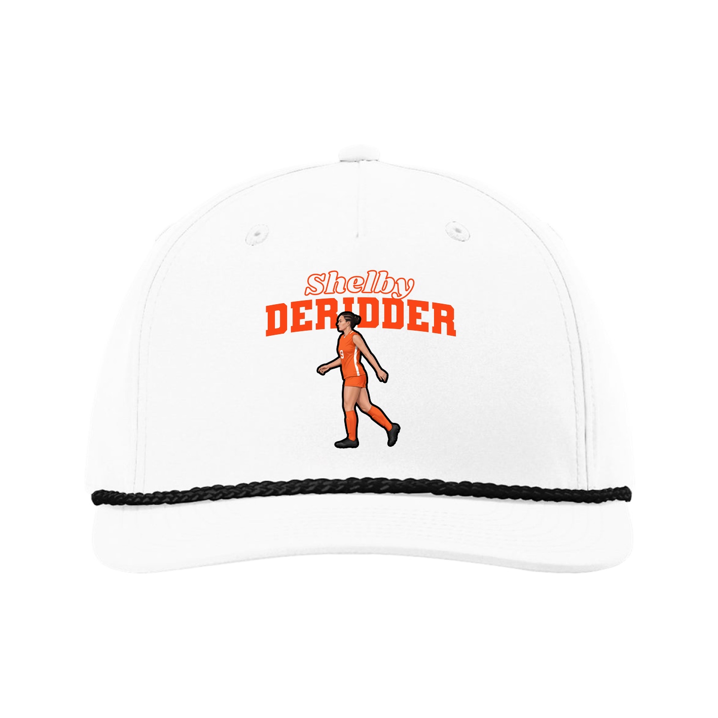 Five-Panel Classic Rope Cap — Name Arch in White