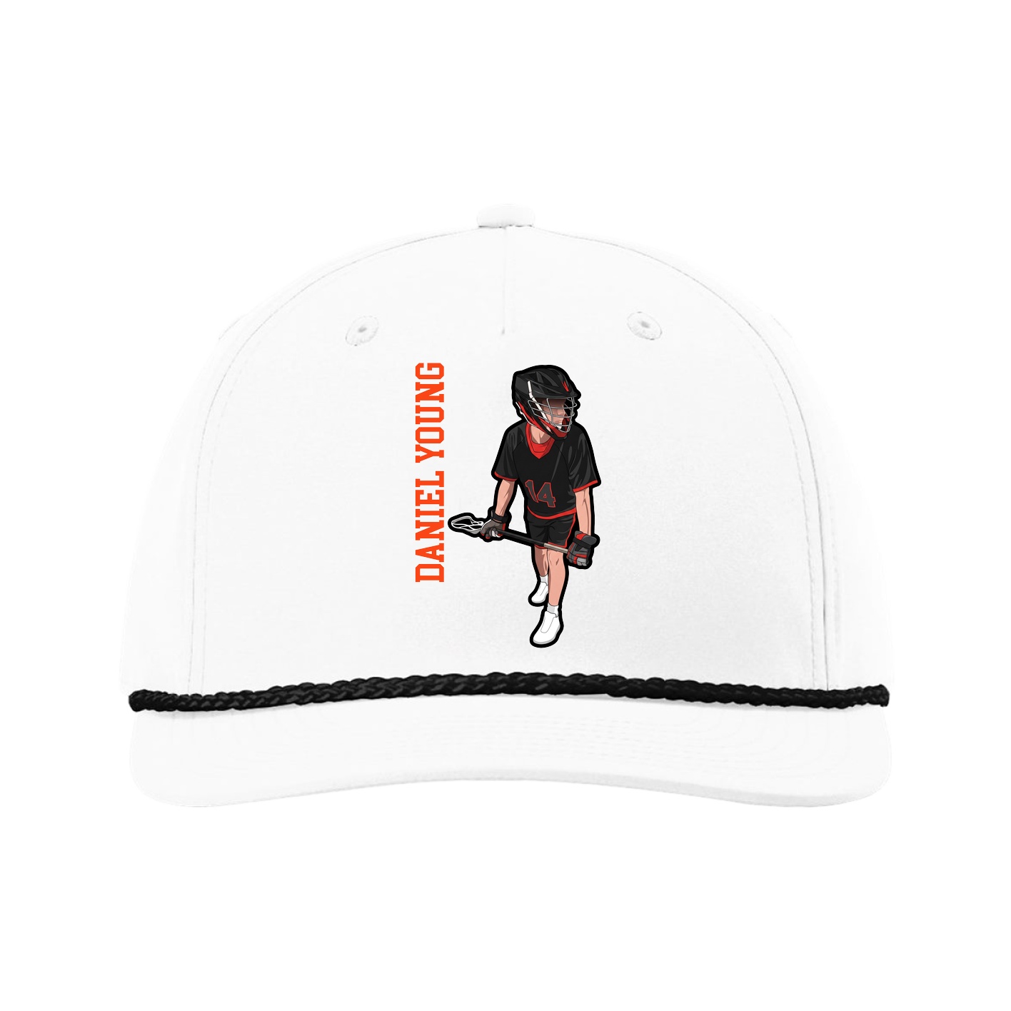 Five-Panel Classic Rope Cap — Name Vertical in White
