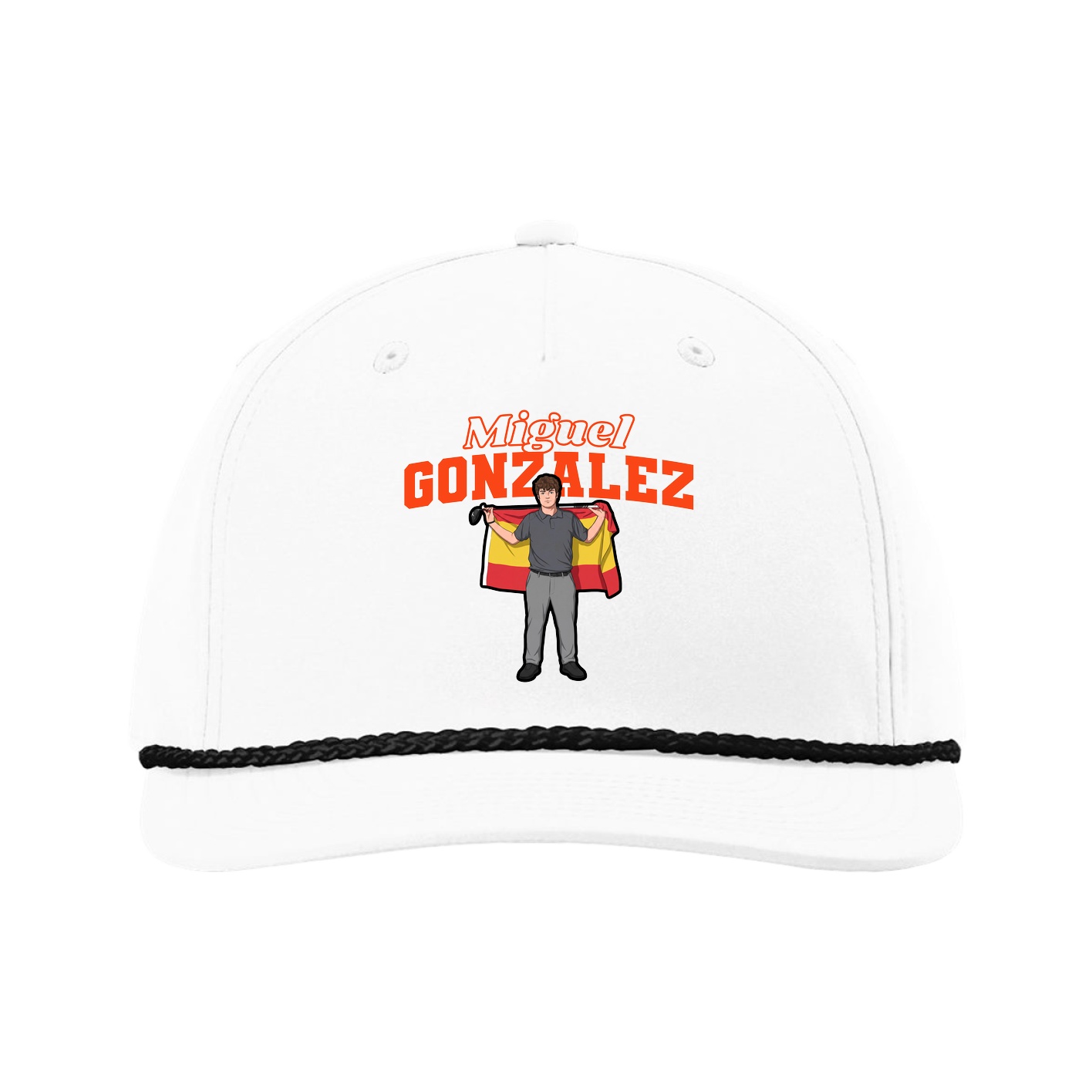 Five-Panel Classic Rope Cap — Name Arch in White