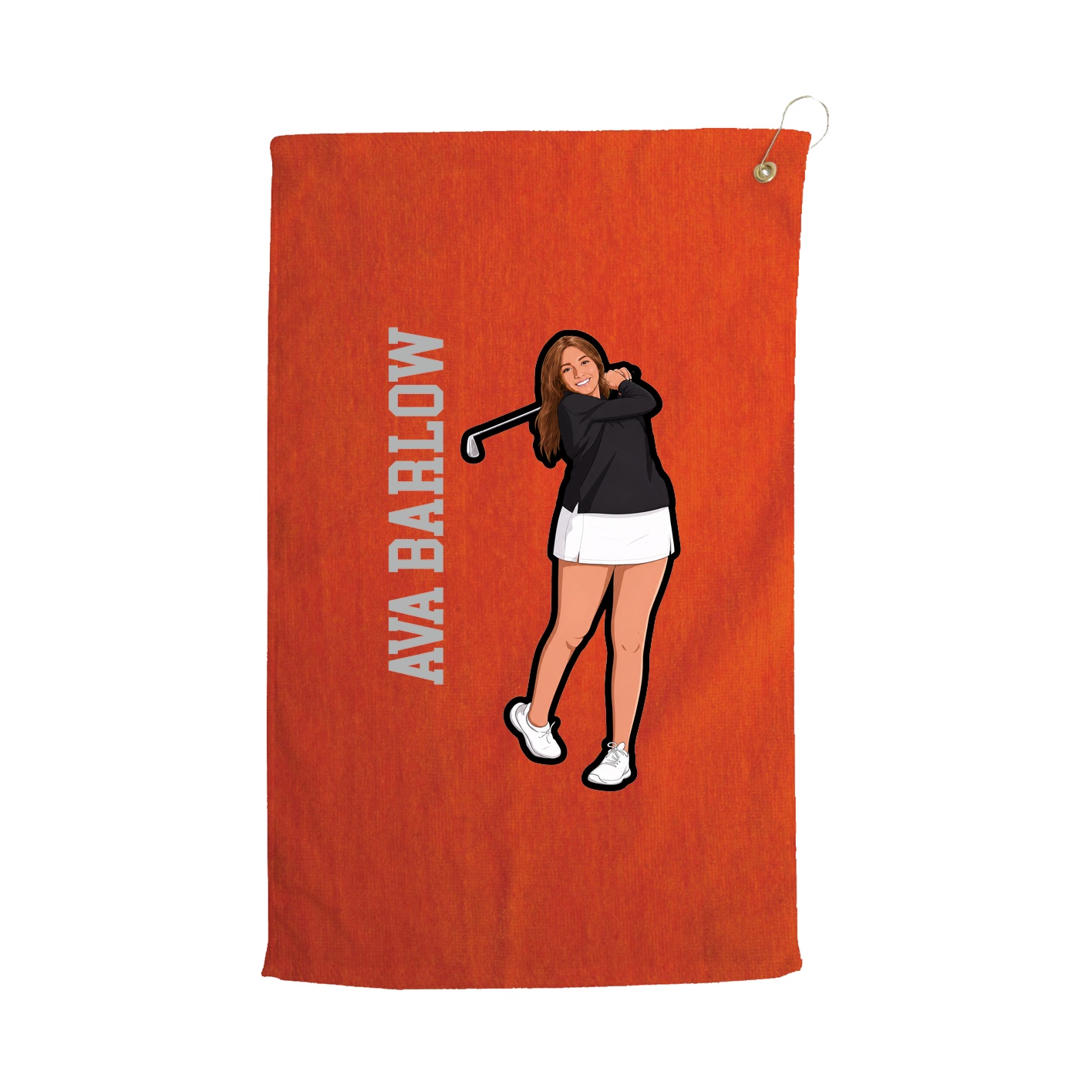 Golf Towel — Name Vertical in Orange