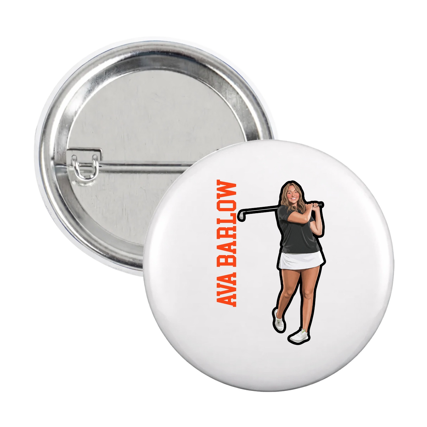Game Day Button — Name Vertical in White