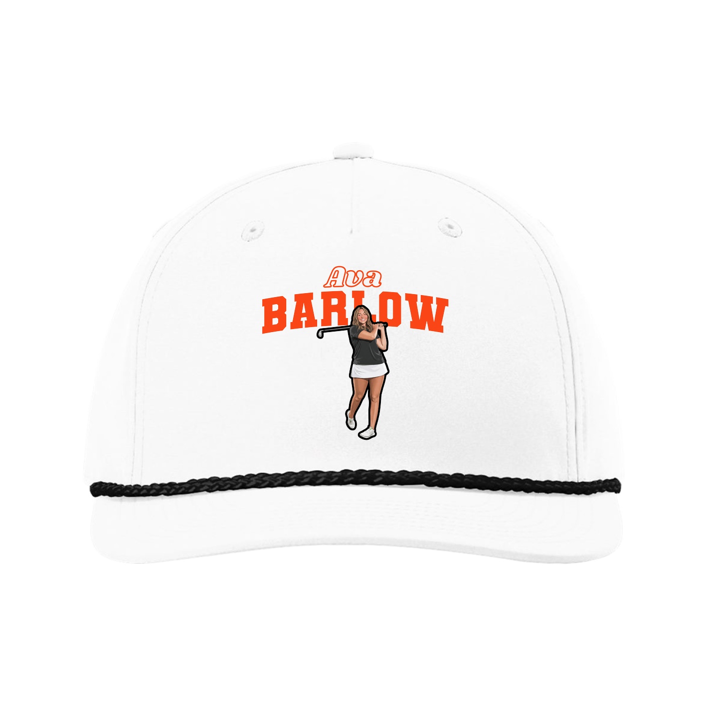 Five-Panel Classic Rope Cap — Name Arch in White
