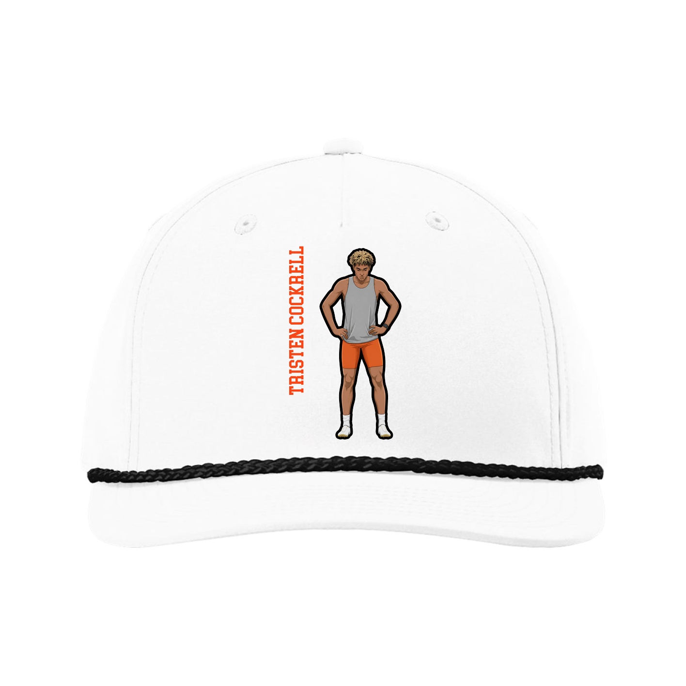 Five-Panel Classic Rope Cap — Name Vertical in White