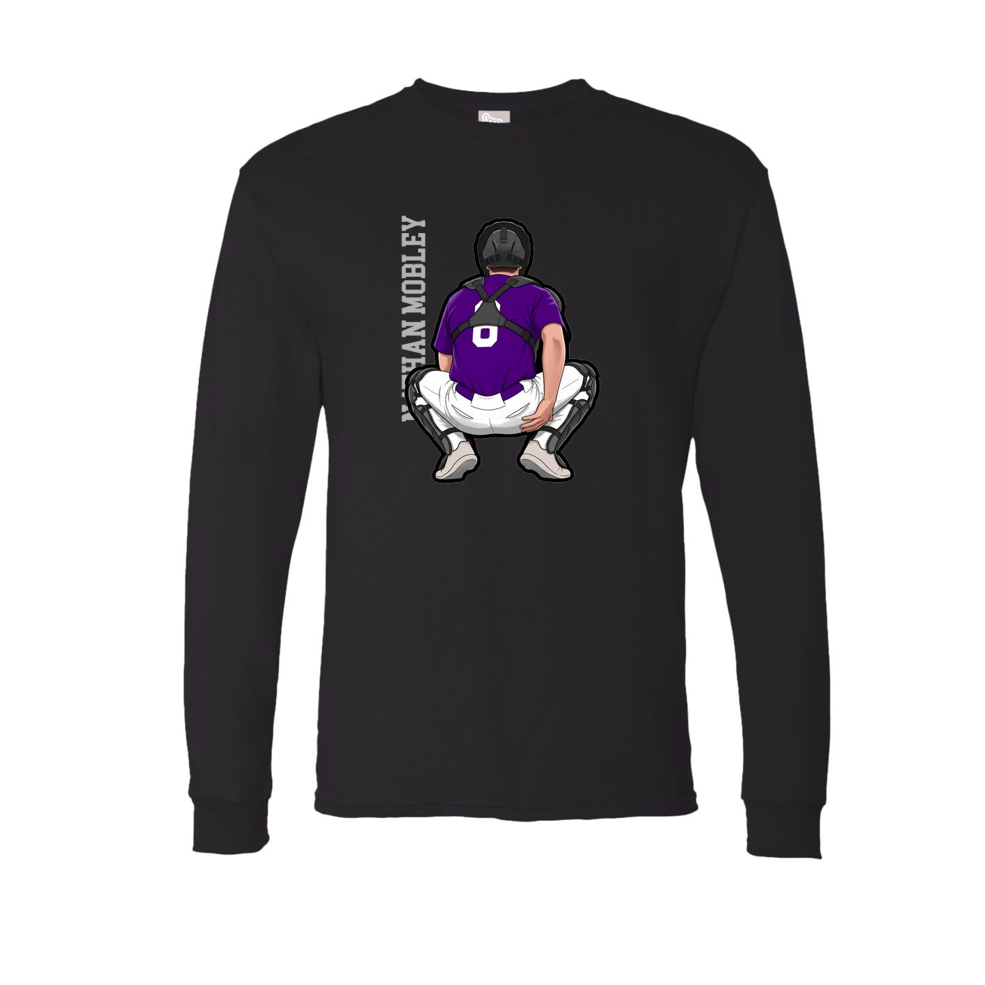 Long Sleeve Tee — Name Vertical in Black