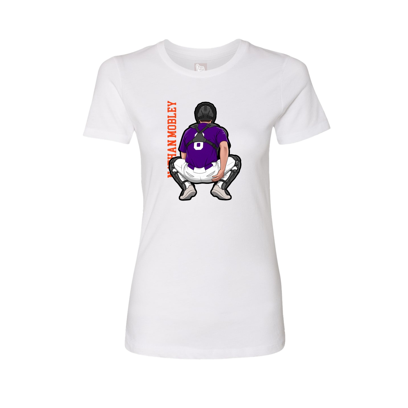 Fitted Women's Tee — Name Vertical in White