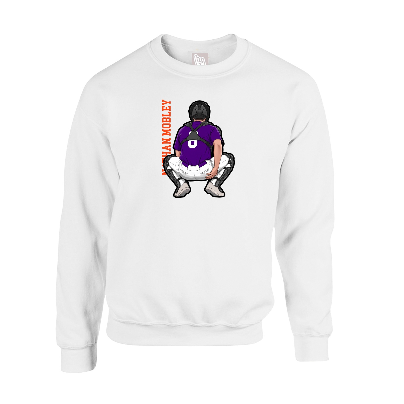 Fleece Crew — Name Vertical in White