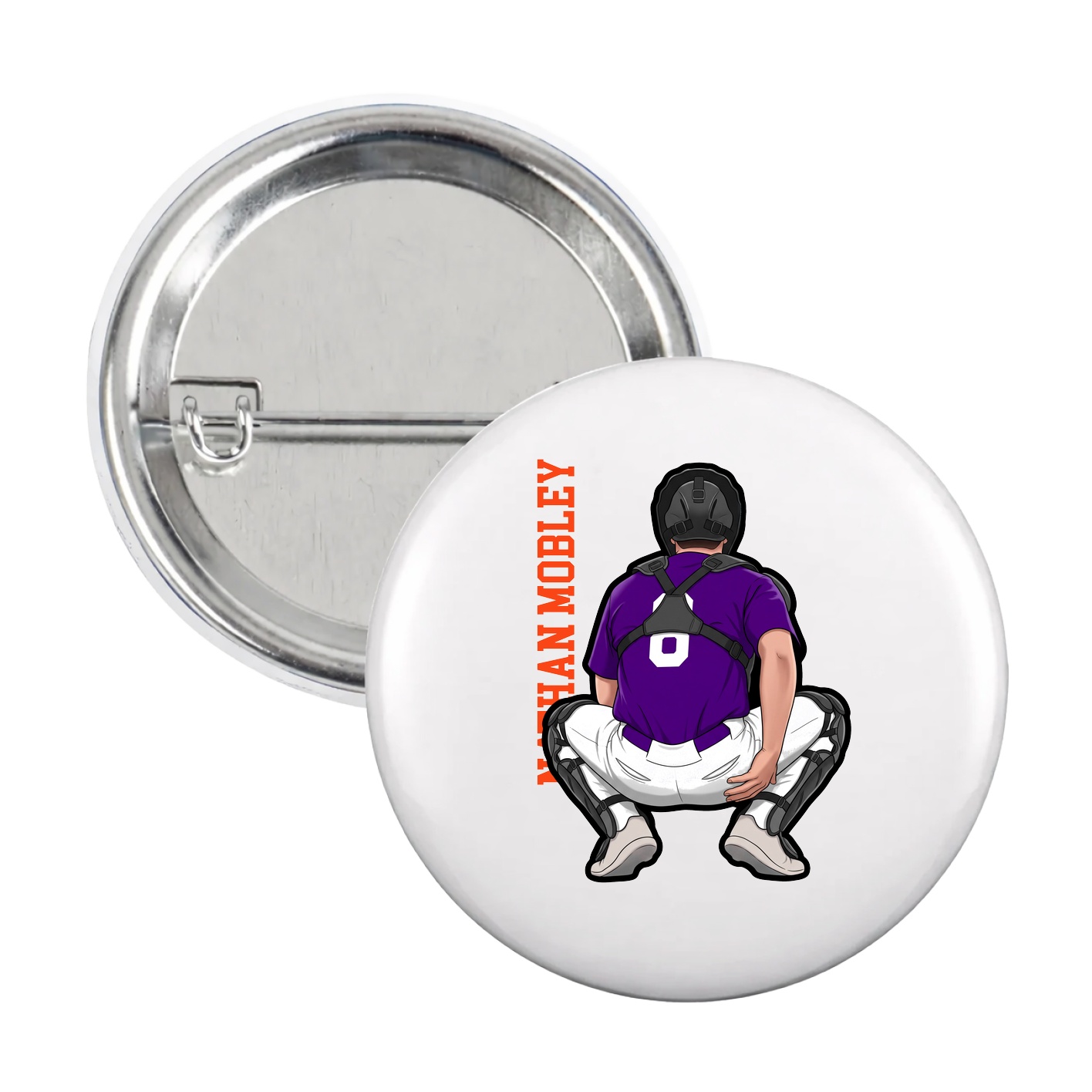 Game Day Button — Name Vertical in White