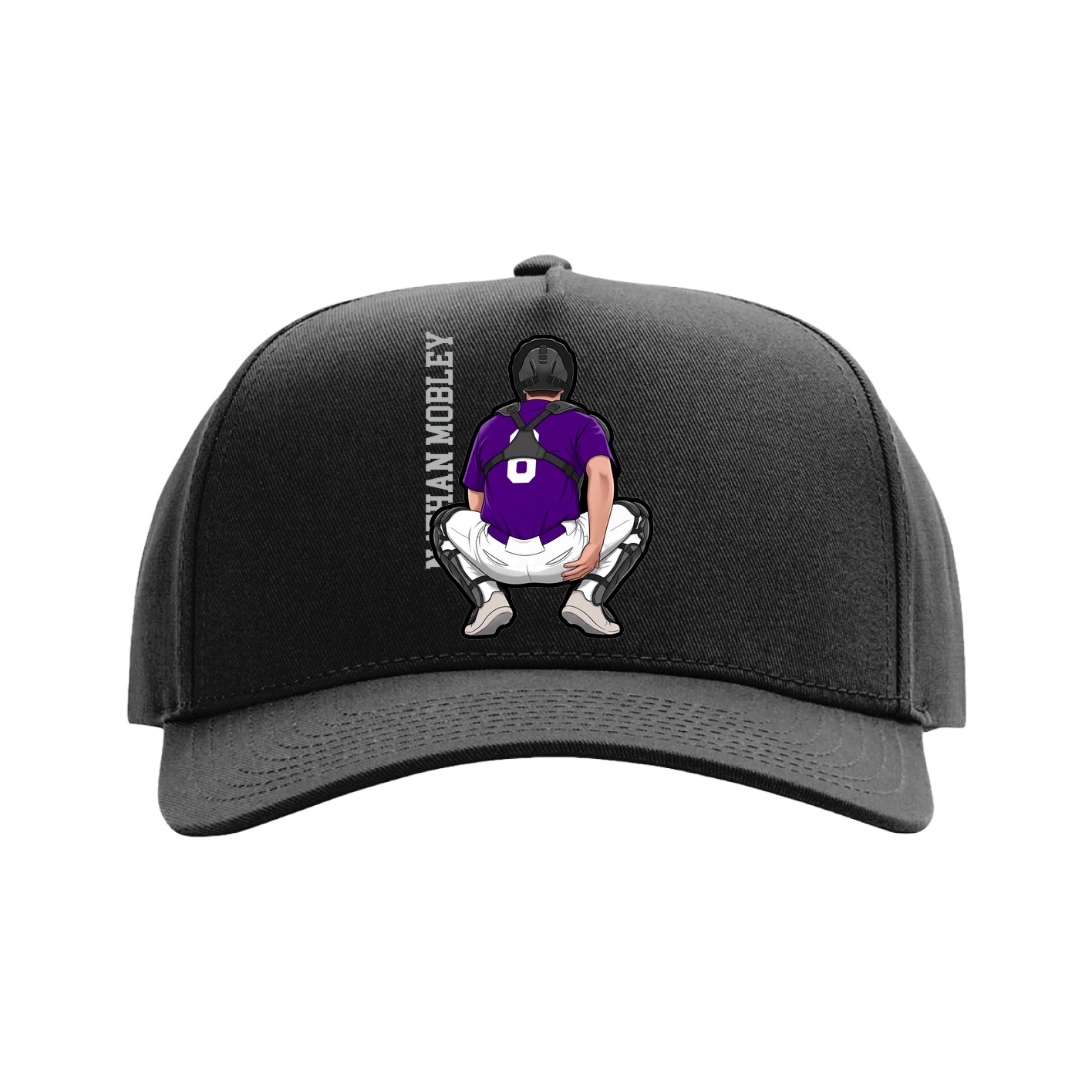 Full Fabric Five-Panel Champ Cap — Name Vertical in Black