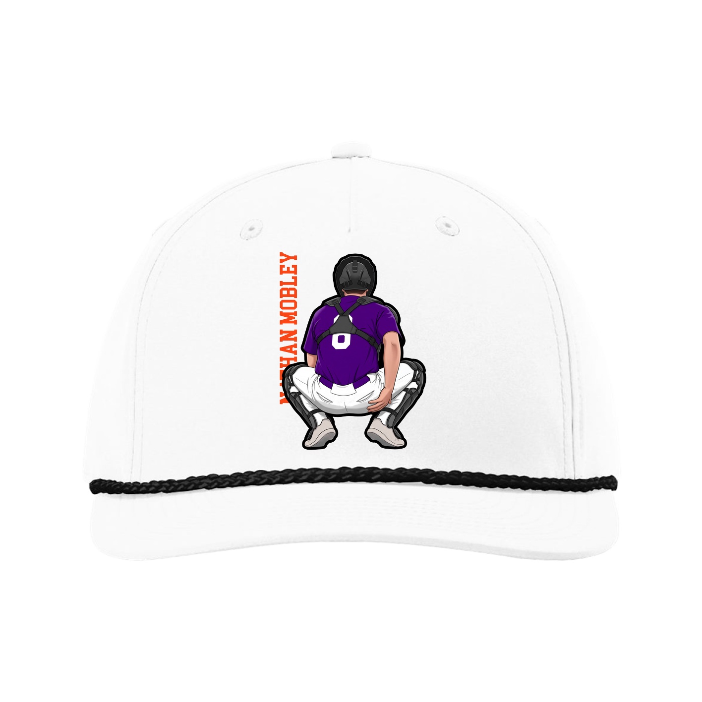 Five-Panel Classic Rope Cap — Name Vertical in White