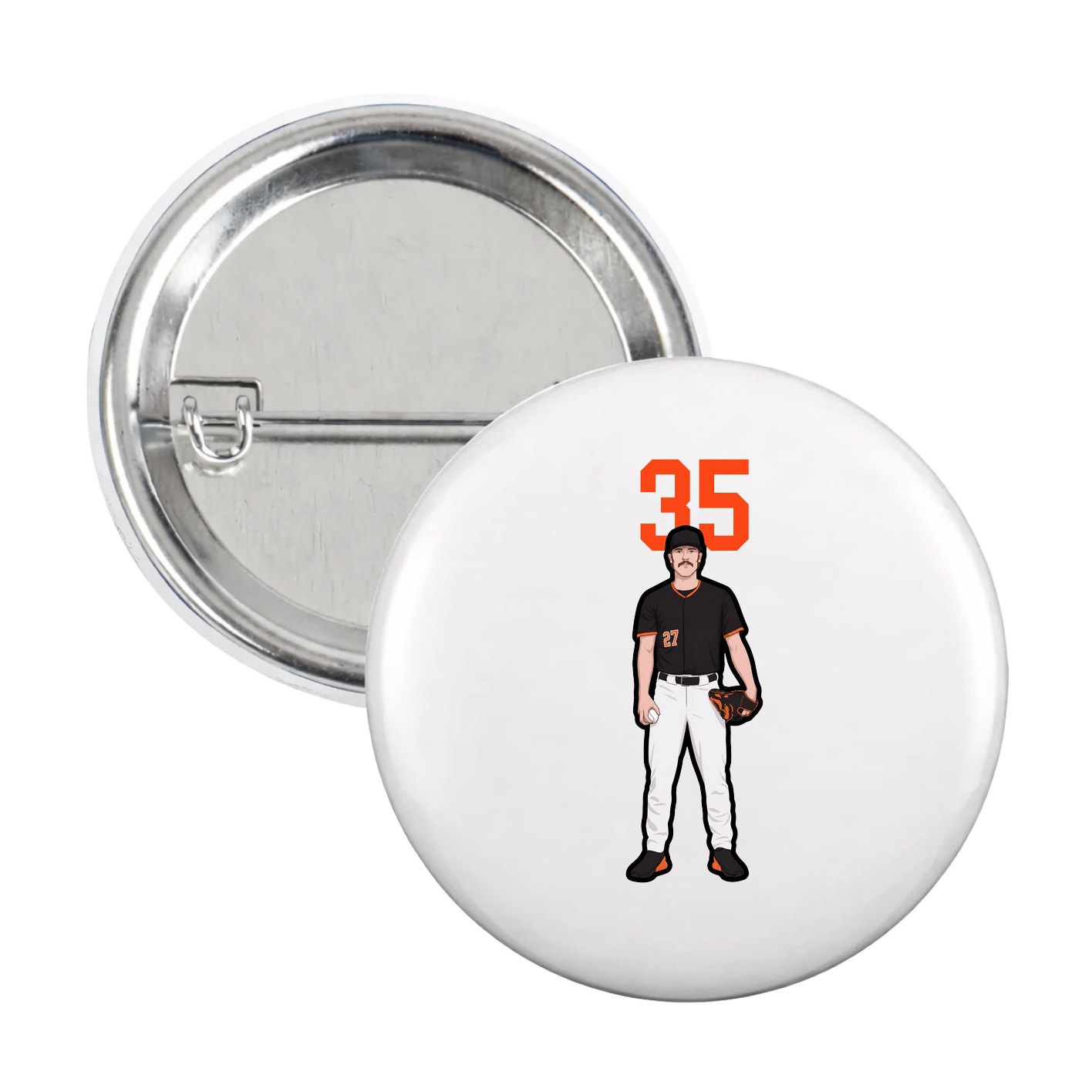 Game Day Button — Number Top in White