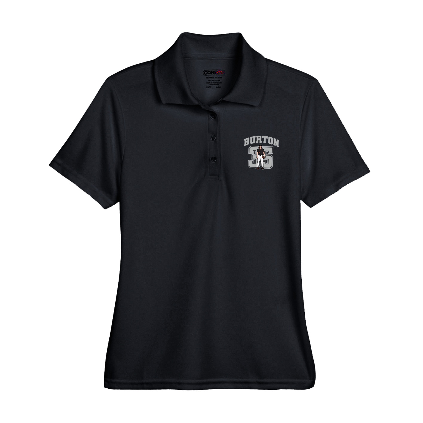 Womens Performance Polo — Number in Black