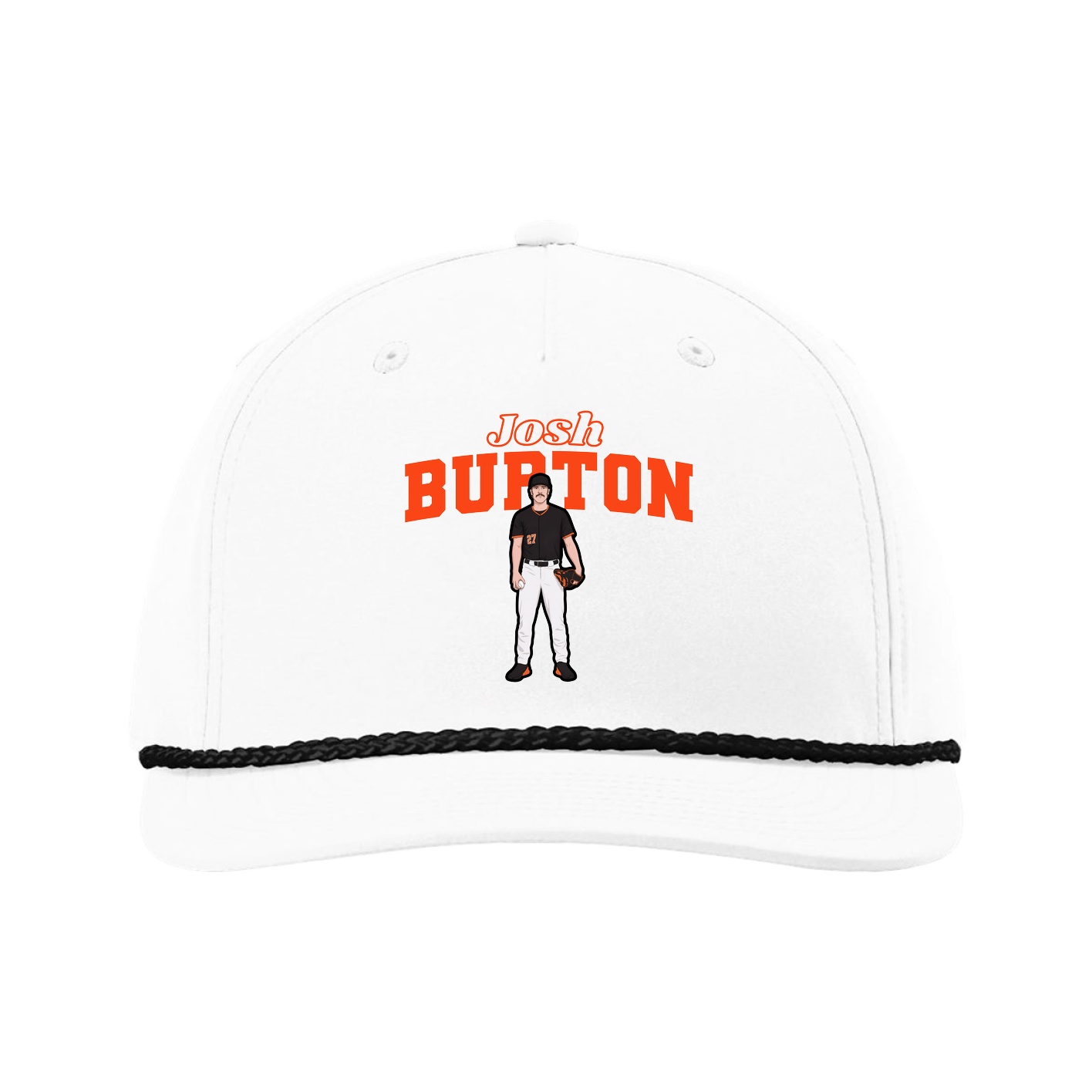 Five-Panel Classic Rope Cap — Name Arch in White