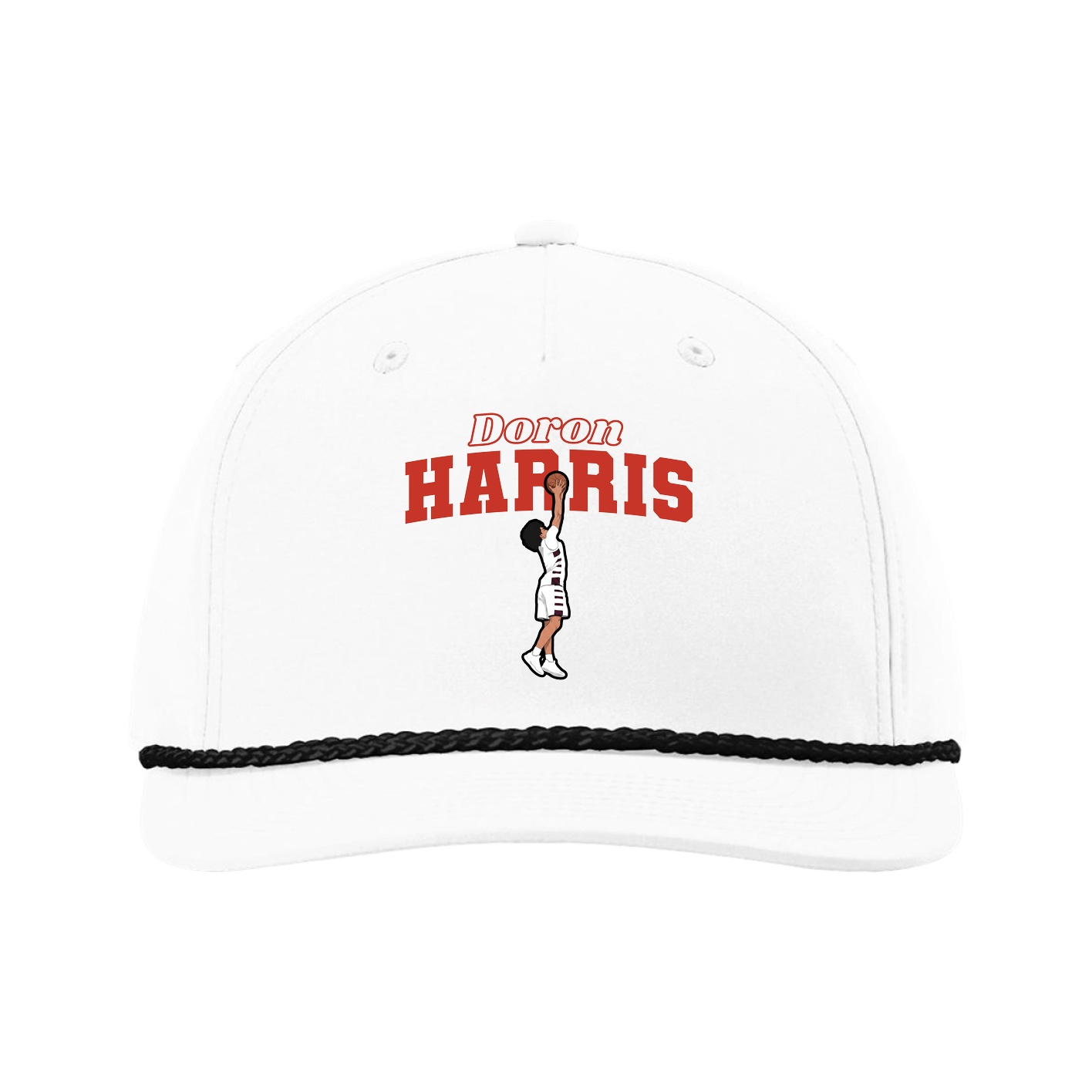 Five-Panel Classic Rope Cap — Name Arch in White