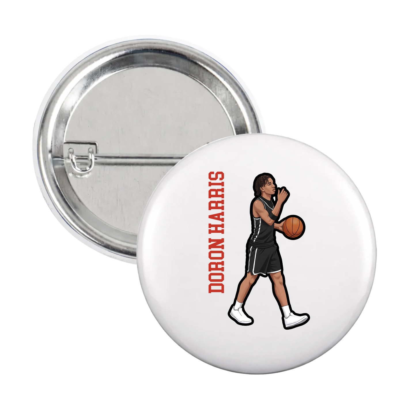 Game Day Button — Name Vertical in White