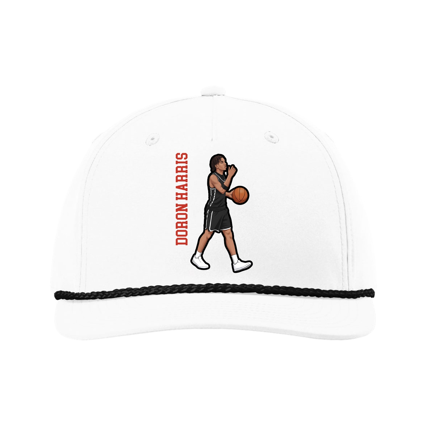 Five-Panel Classic Rope Cap — Name Vertical in White