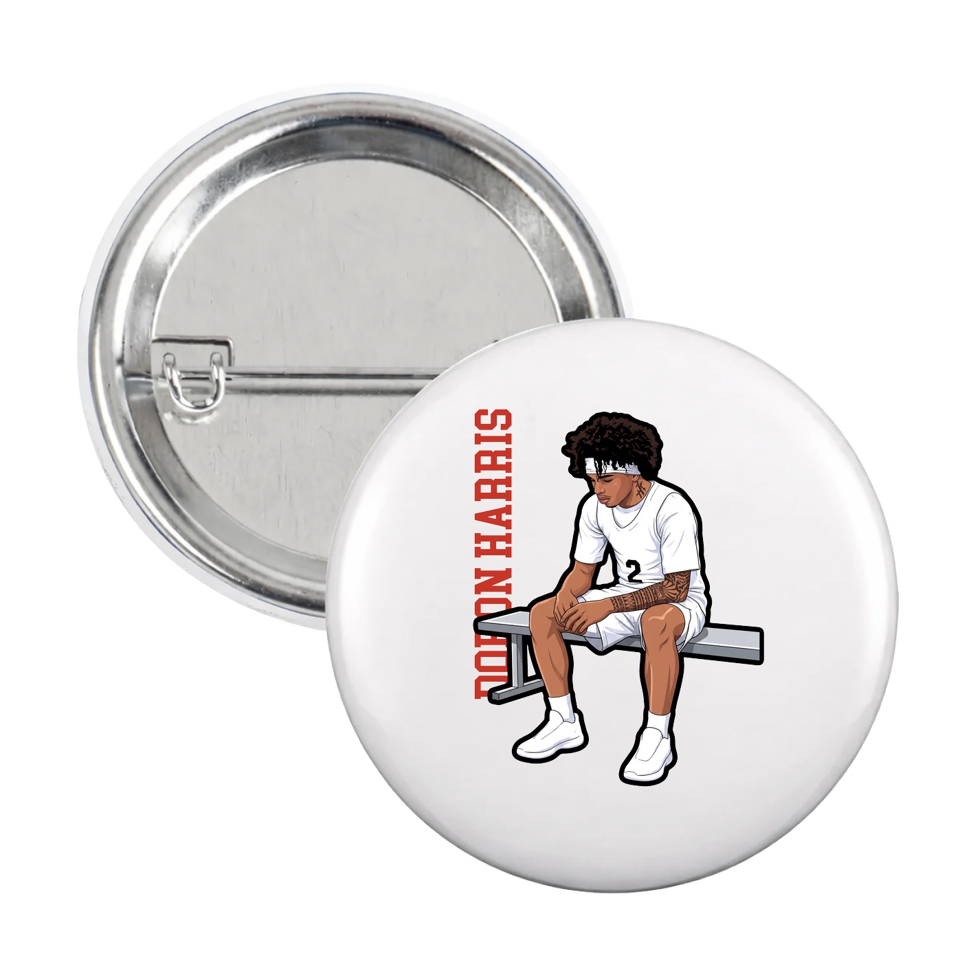 Game Day Button — Name Vertical in White