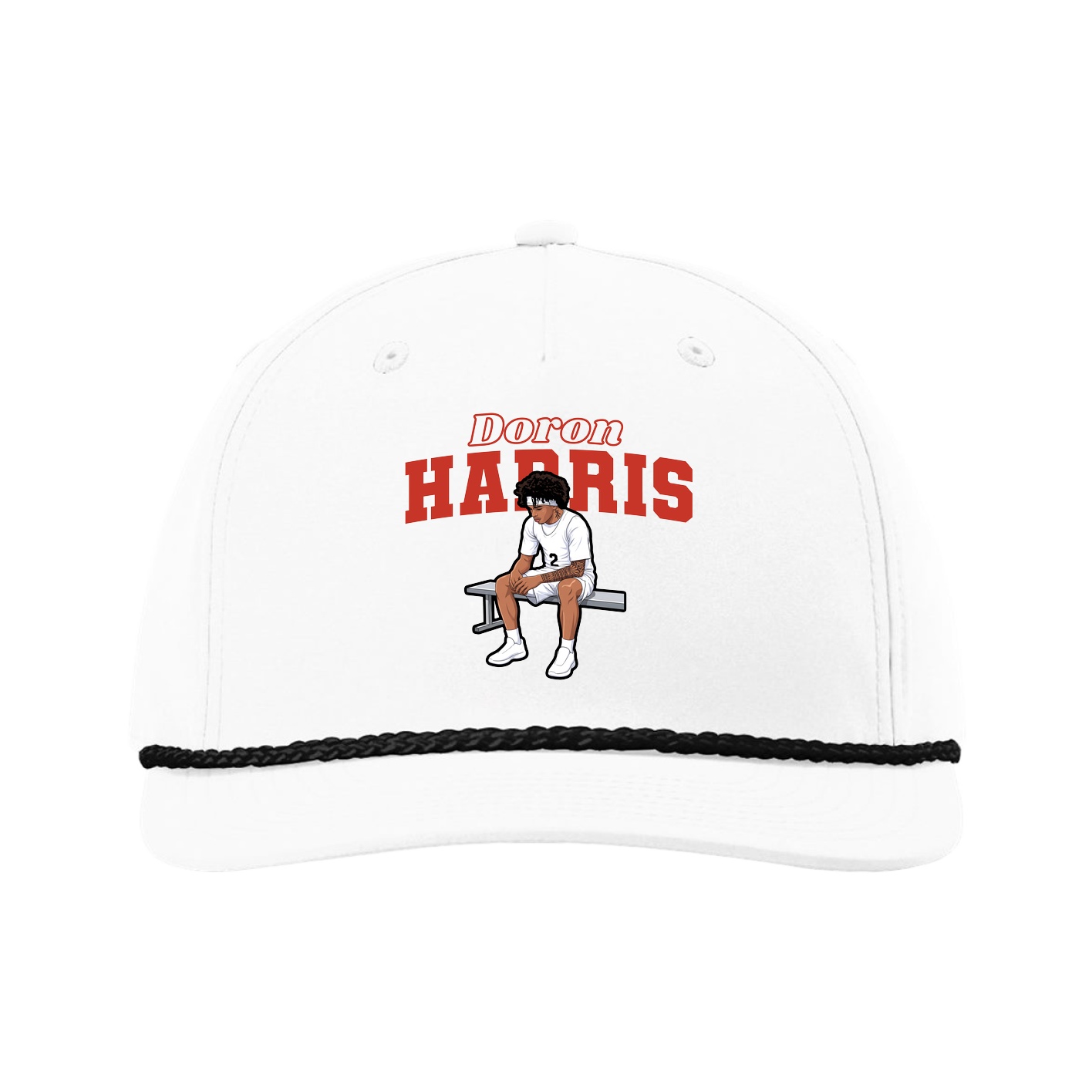 Five-Panel Classic Rope Cap — Name Arch in White