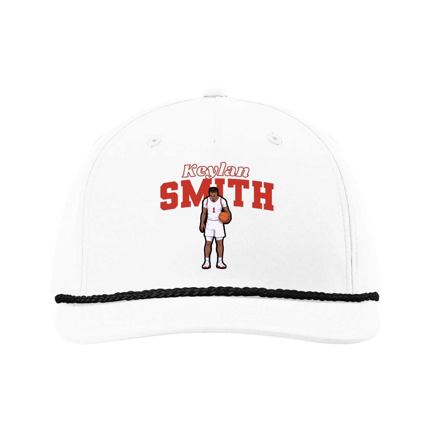 Five-Panel Classic Rope Cap — Name Arch in White