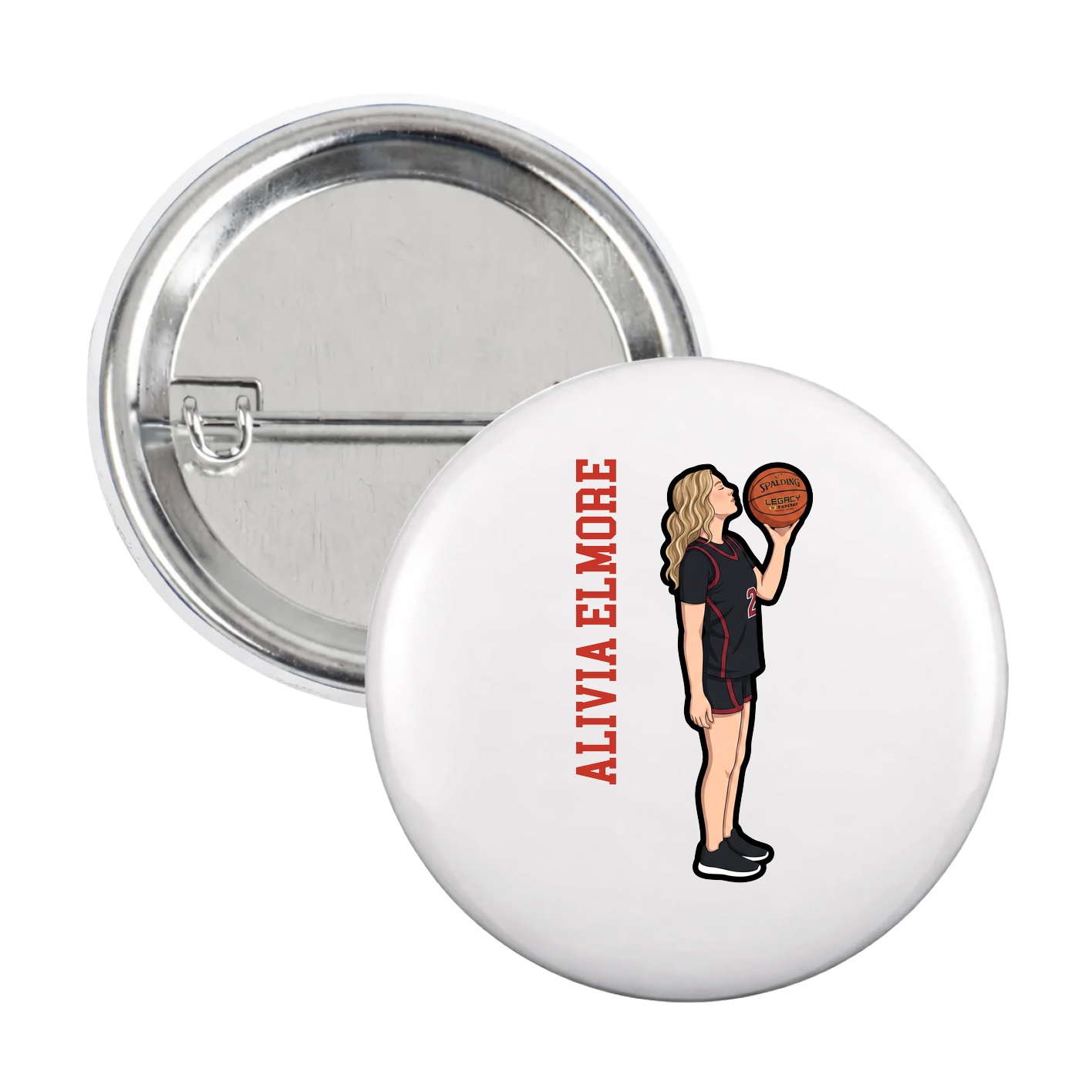 Game Day Button — Name Vertical in White